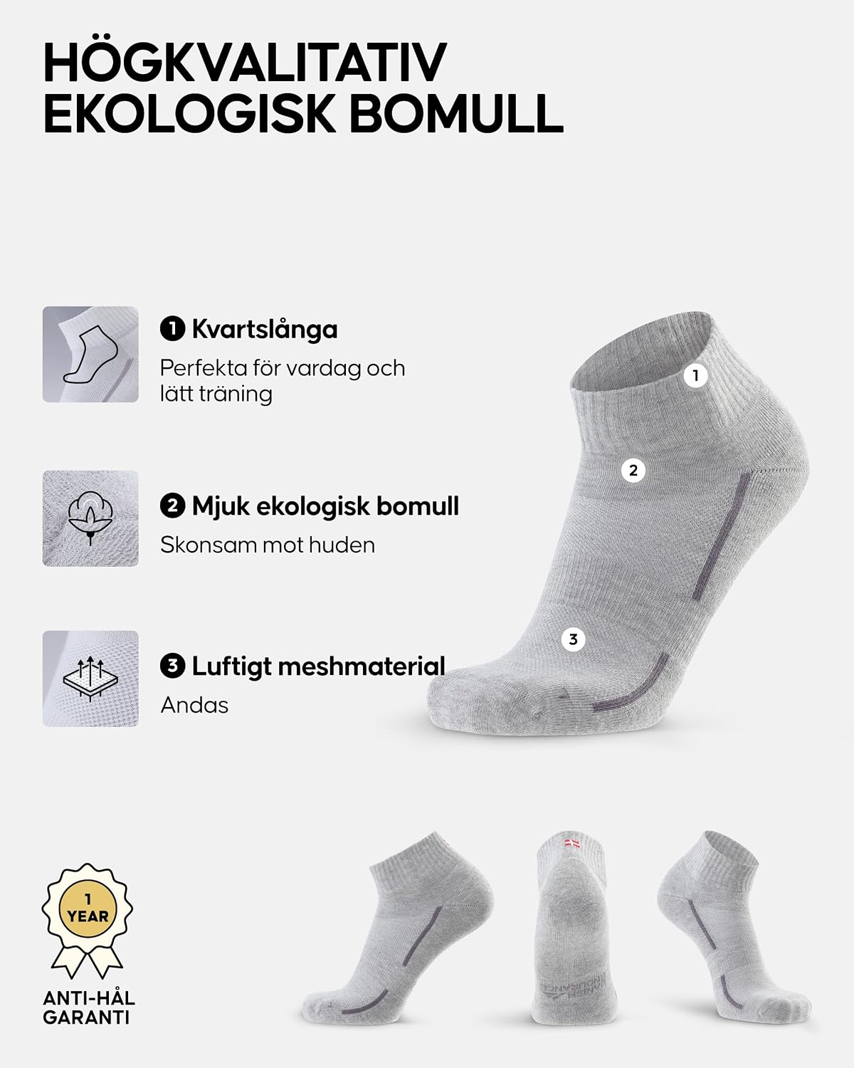 Detalle de DANISH ENDURANCE bomullsstrumpor med dämpning, hålfotsstöd och mesh