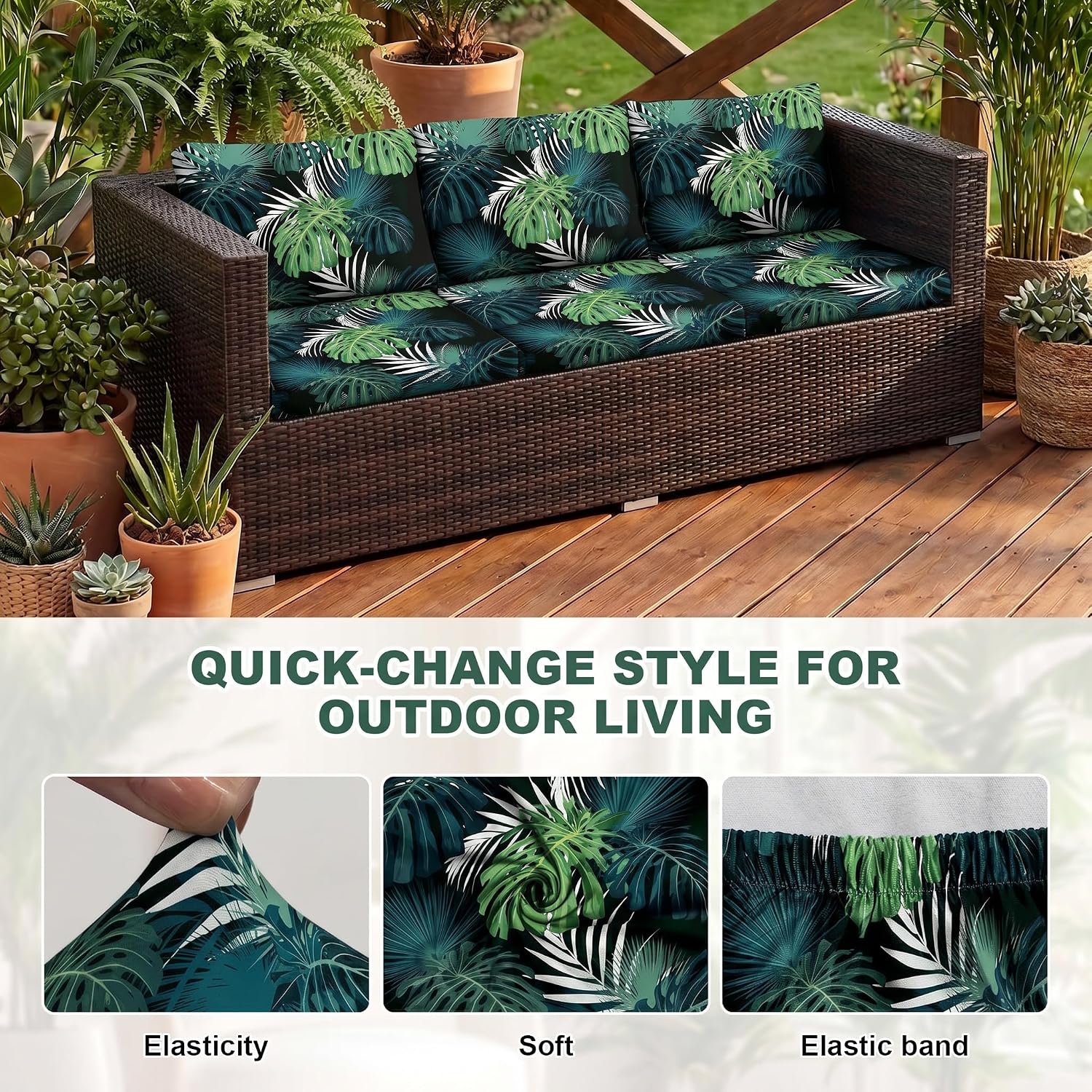 Thumbnail 4 de LiveGo Patio Stretch Sofa Cushion Cover – Flower A (8-Pack)