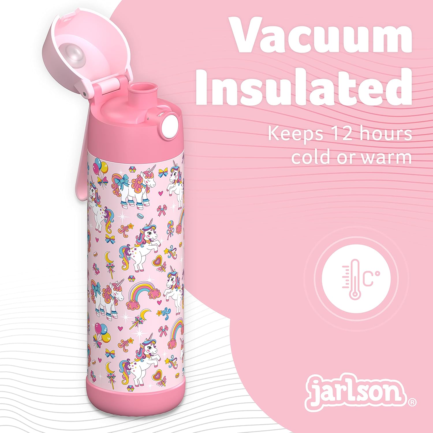 Detalle de JARLSON Borraccia Termica Bambini 500ml MALI Unicorno – Acciaio Inox 304, Senza BPA