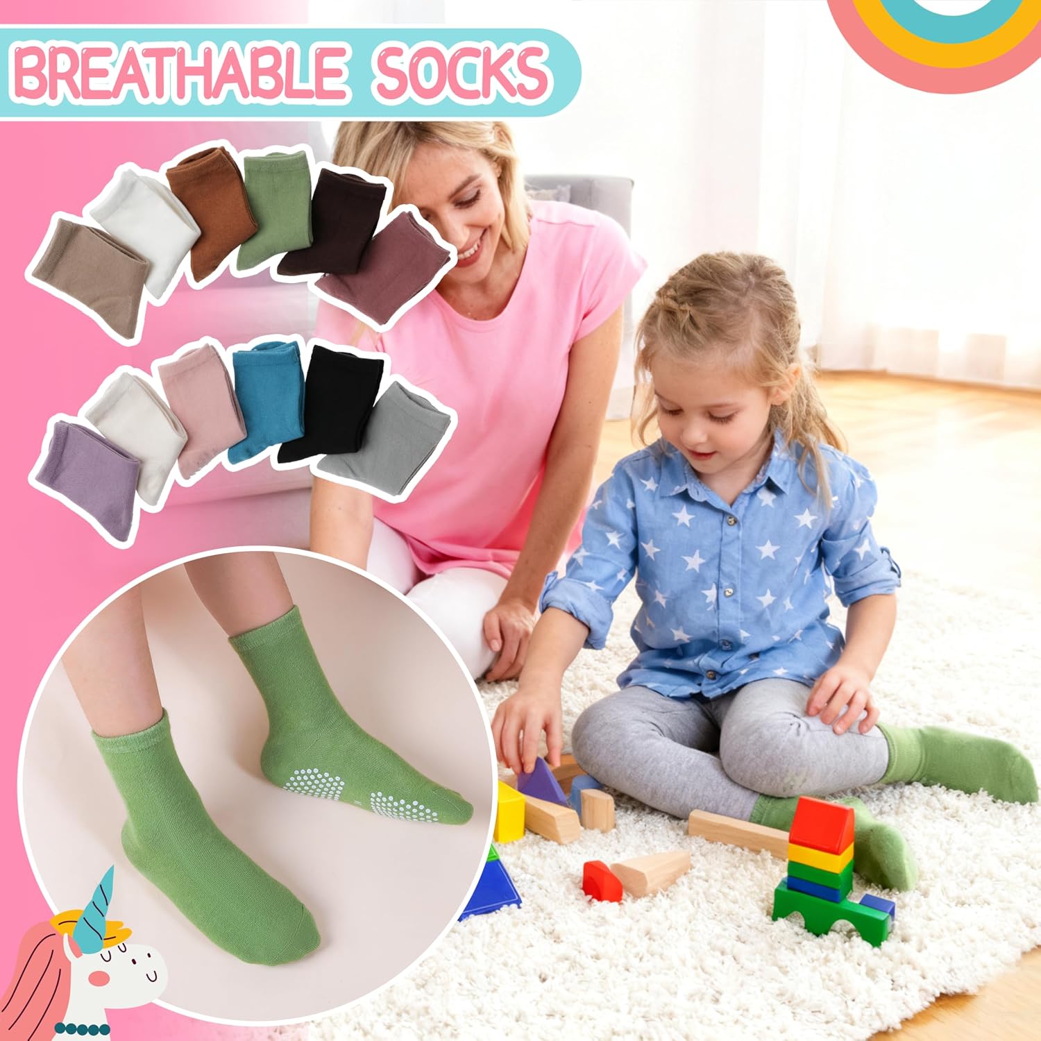 Detalle 2 de Welwoos 12 Pairs Non-slip Baby Socks