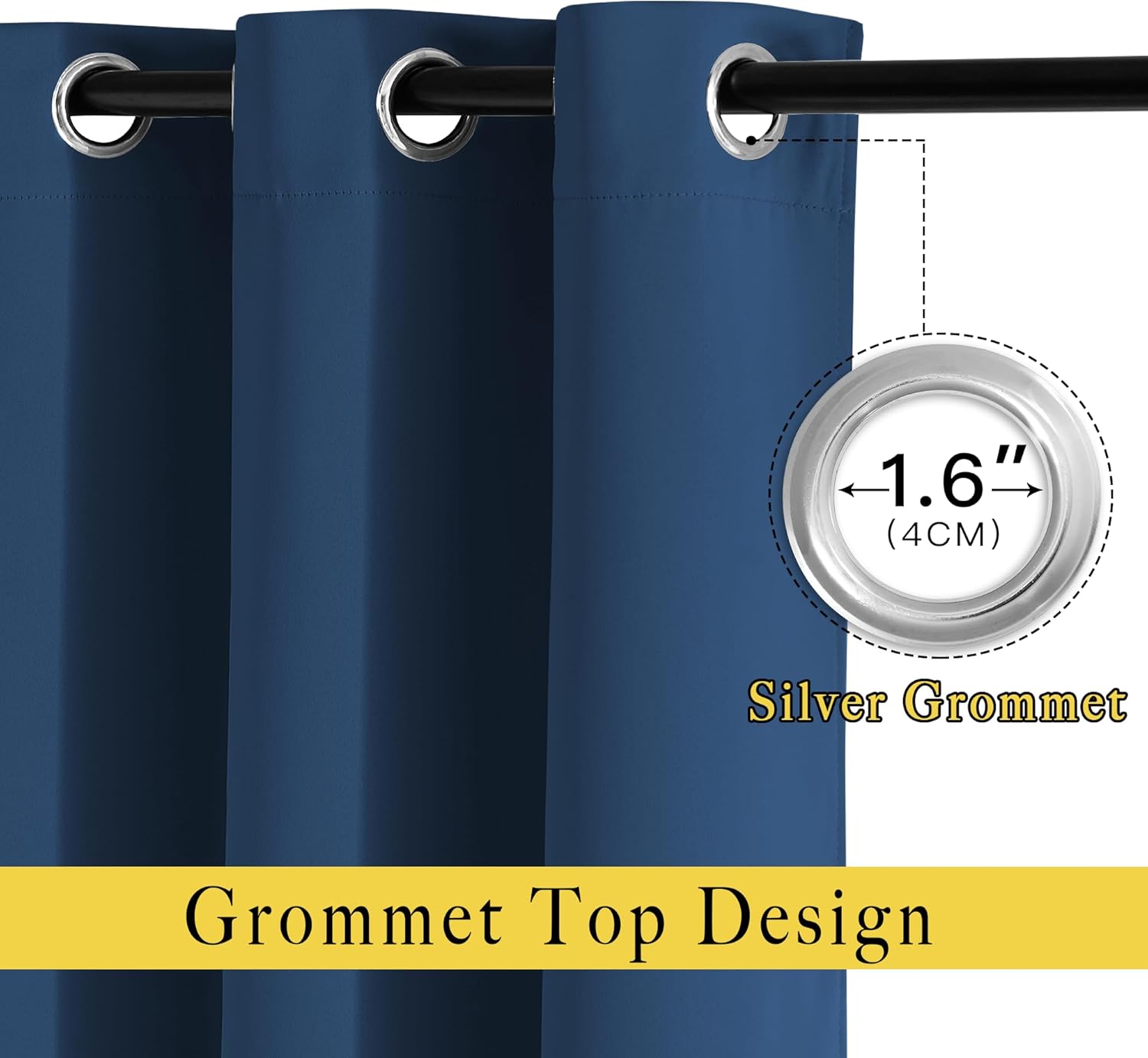 Detalle de NICETOWN Moroccan Blue Room Darkening Curtains — 84-Inch, 2 Panels, Thermal Insulated Blackout with Grommets