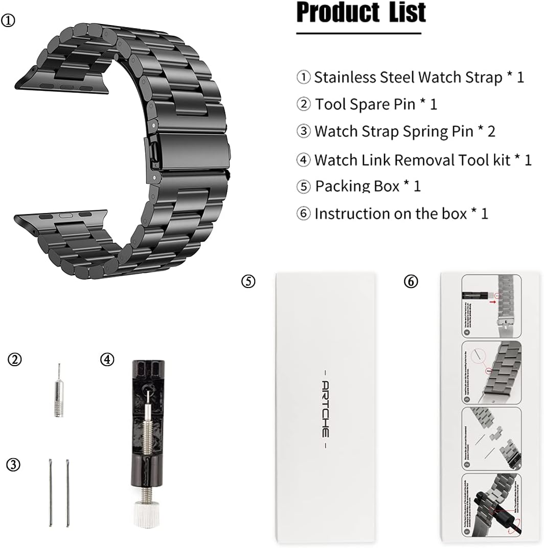 Thumbnail 6 de ARTCHE Stainless Steel Watch Strap for Apple Watch (49mm–38mm) – Adjustable Metal Replacement Sport Band