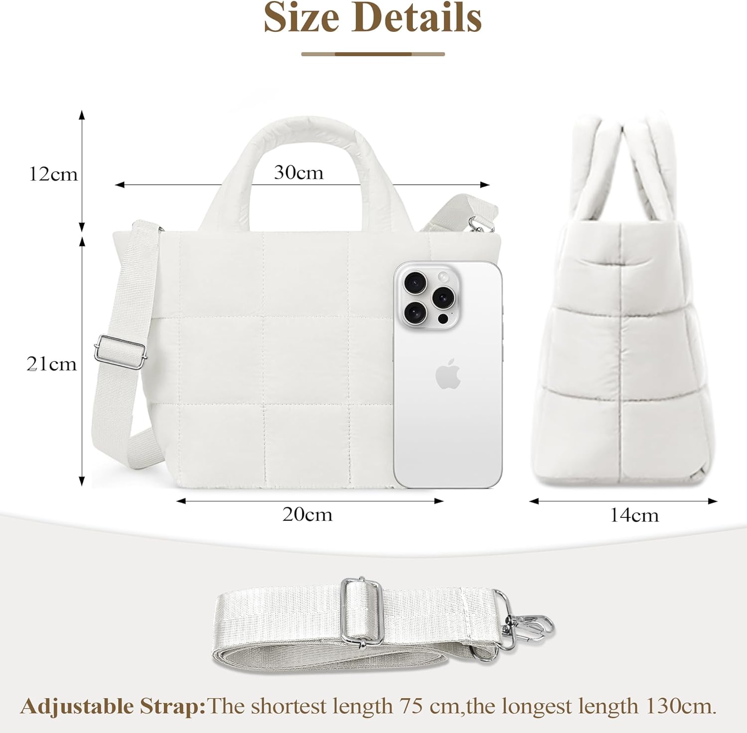 Detalle de Mabecol Handtasche Klein Puffy Bag – kompakt, wasserabweisend und vielseitig einsetzbar (Weiß)