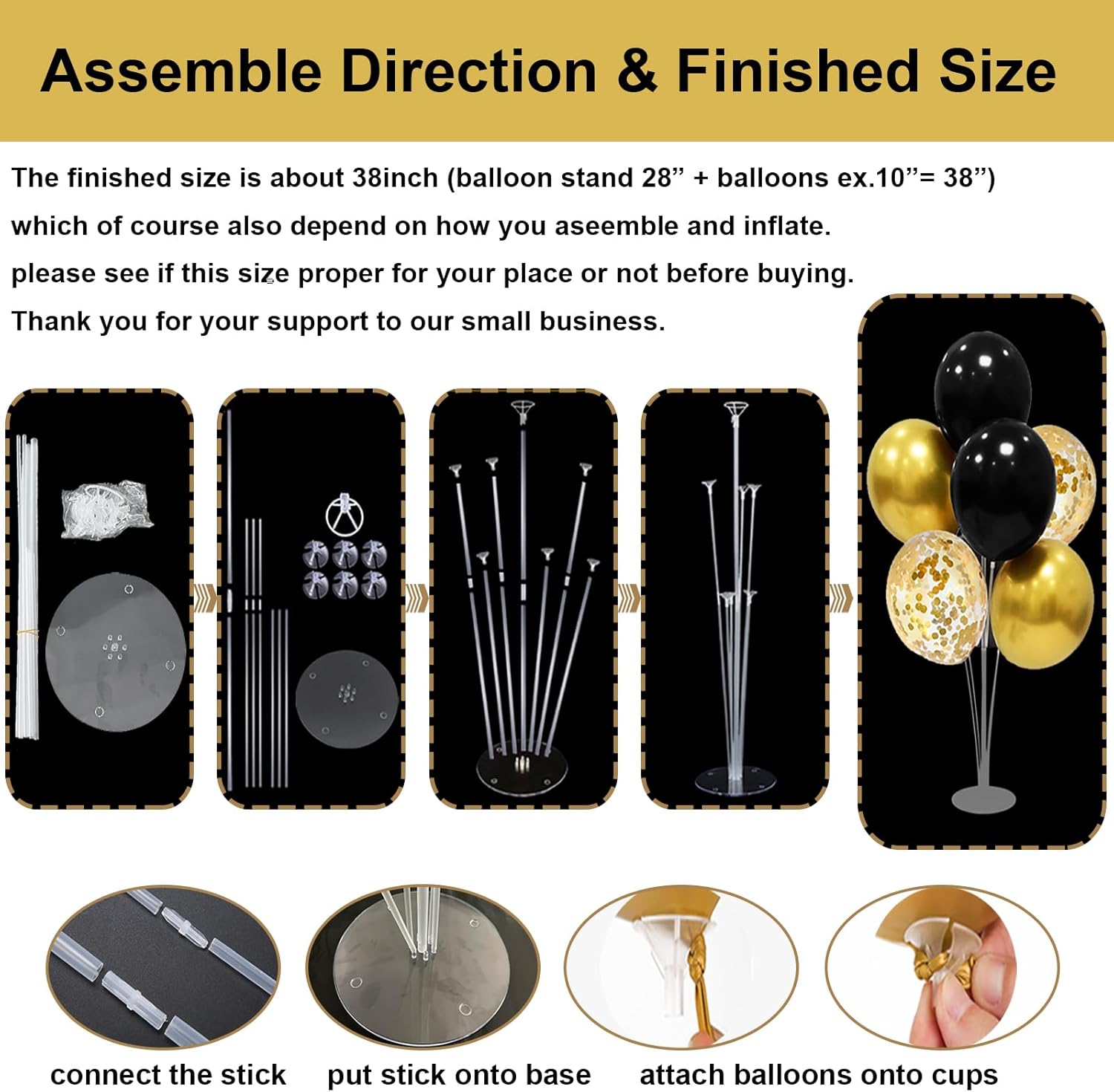 Thumbnail 1 de ZJDHPTY Black Gold Balloon Stand Set