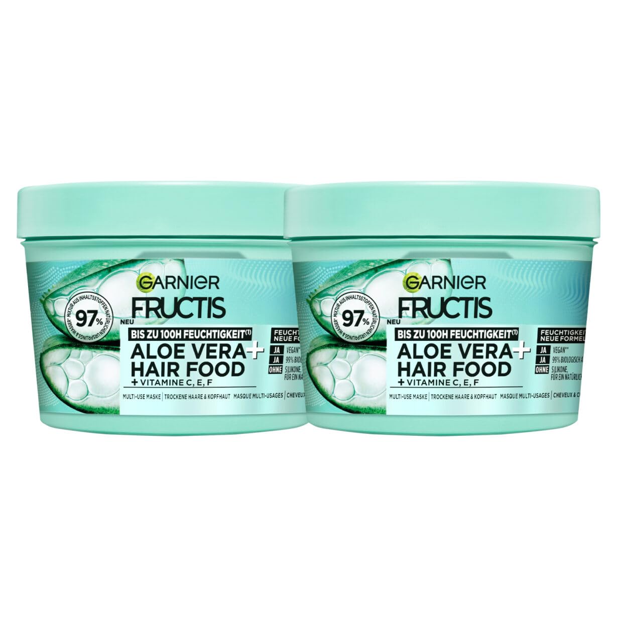 Detalle de Garnier Fructis Aloe Vera Hair Food 3in1 Leave-in Haarmaske (2 x 400 ml) – für normales bis trockenes Haar