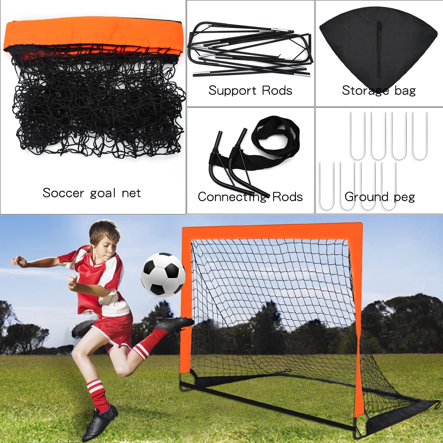 Thumbnail 2 de Theresduet 2-Pack Portable Kid Soccer Goals (4’ x 3’) with Storage Bags and Ground Spikes