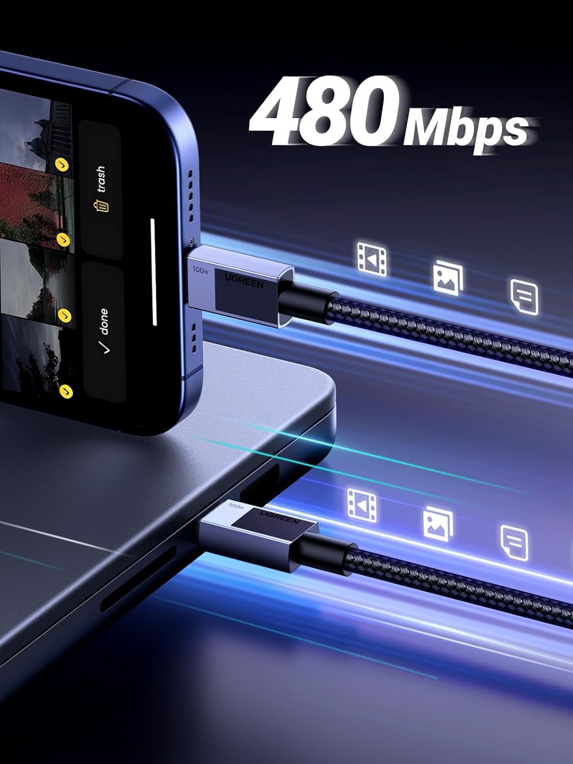 Thumbnail 3 de UGREEN 100W USB‑C auf USB‑C PD 3.0 Ladekabel (3 m) mit PPS bis 100 W und 5 A