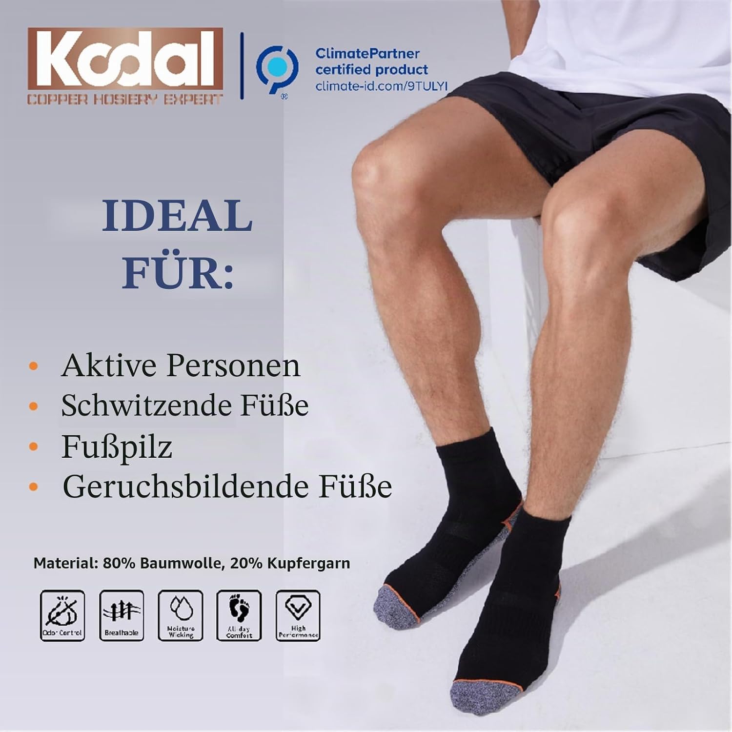 Detalle 2 de Kodal Kupfer Quarter-Socken 4/5 Paar für Komfort