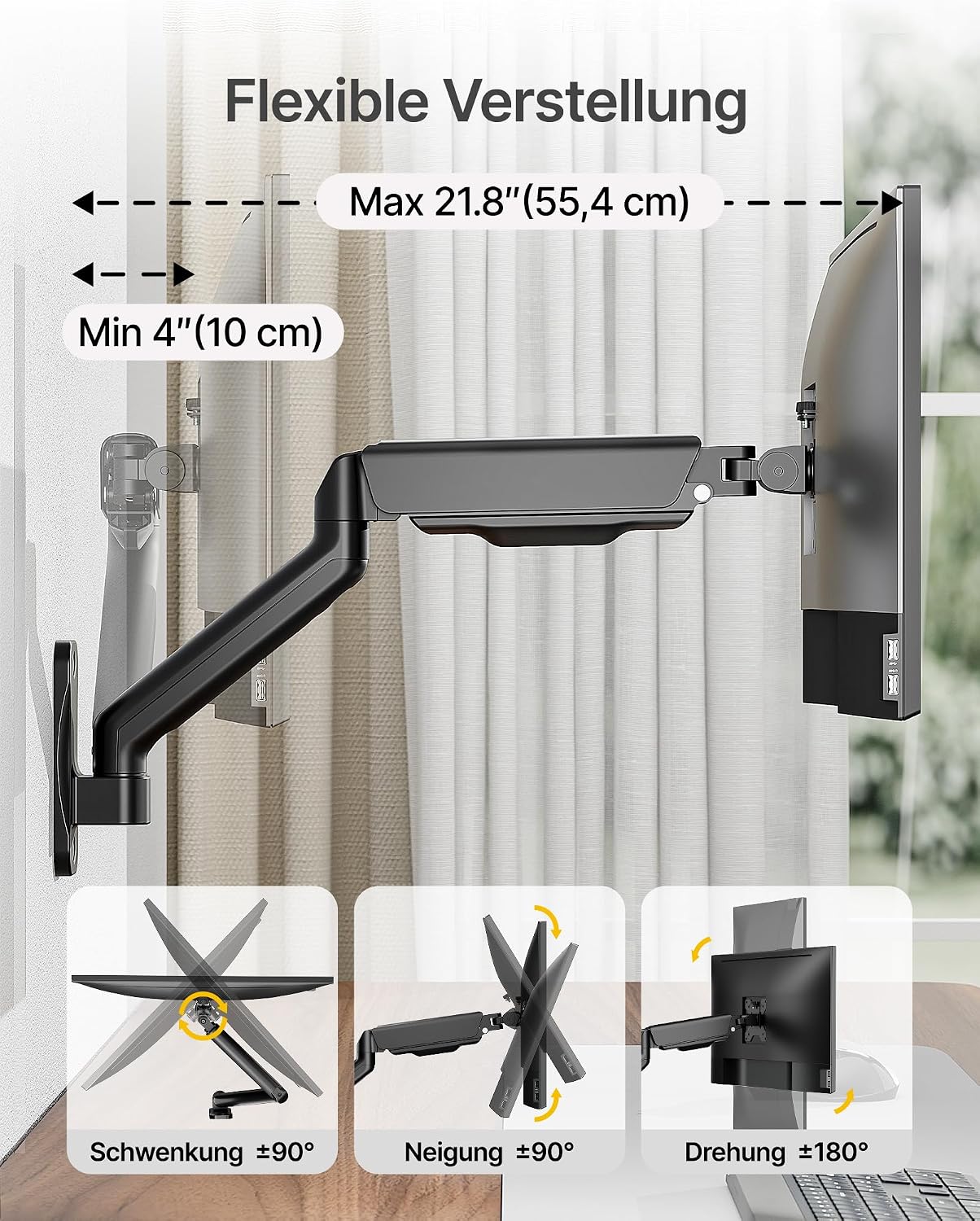 Detalle de monTEK Monitor Wandhalterung 17–32 Zoll | VESA 75/100 mm, Tragkraft bis 9 kg, schwenk- und neigbar