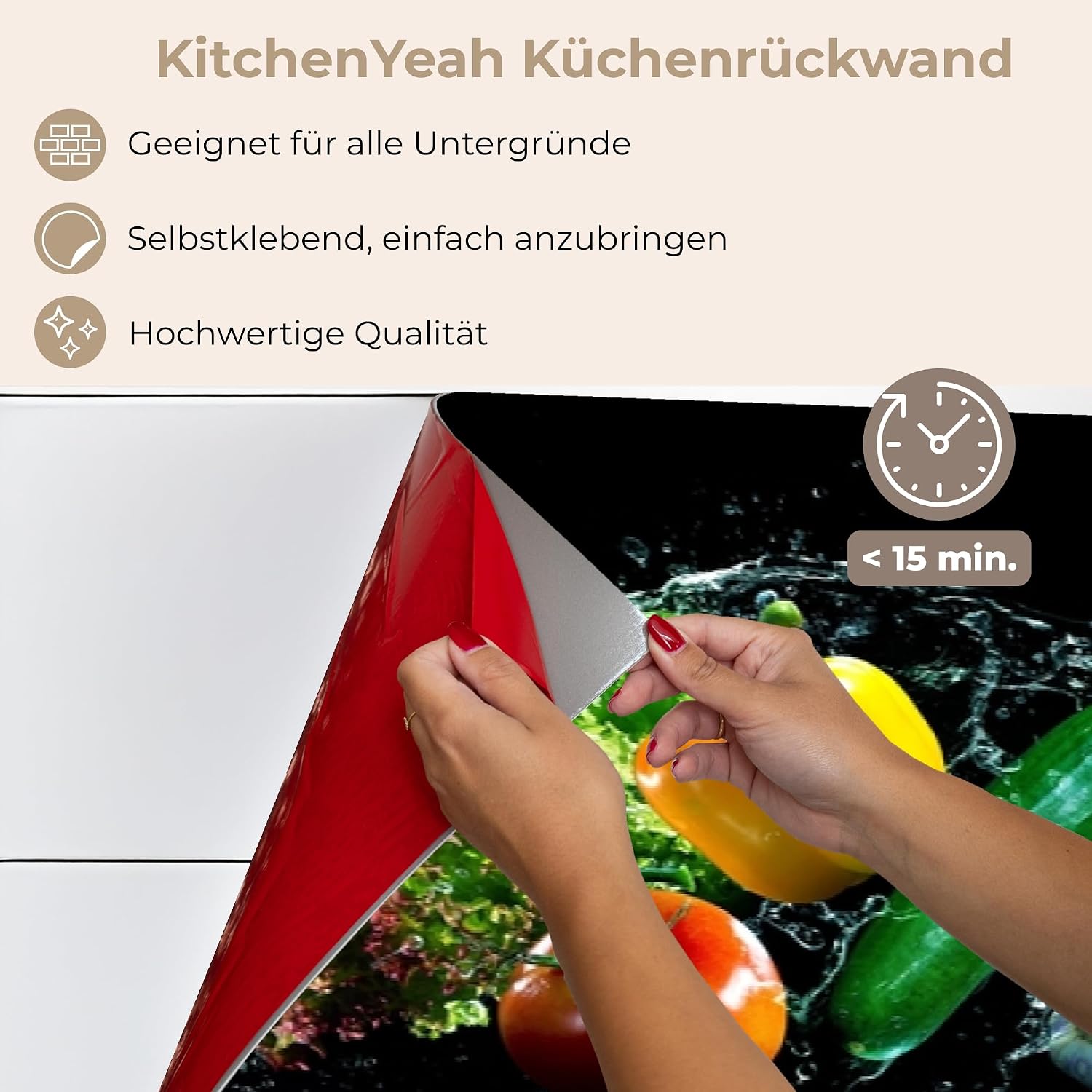 Thumbnail 5 de KitchenYeah Küchenrückwand Selbstklebend 60x250 cm – Glasklare Optik, kein Bohren, schwarz