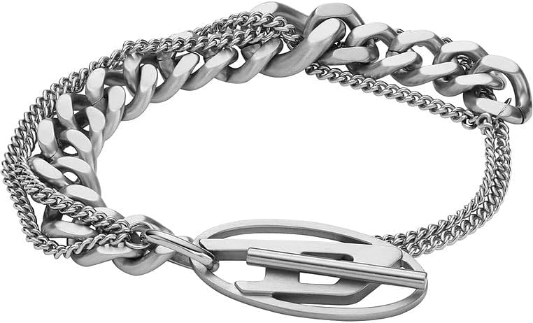 Detalle de Diesel Bracciale da uomo in acciaio inox con chiusura a leva: stile robusto e lucente
