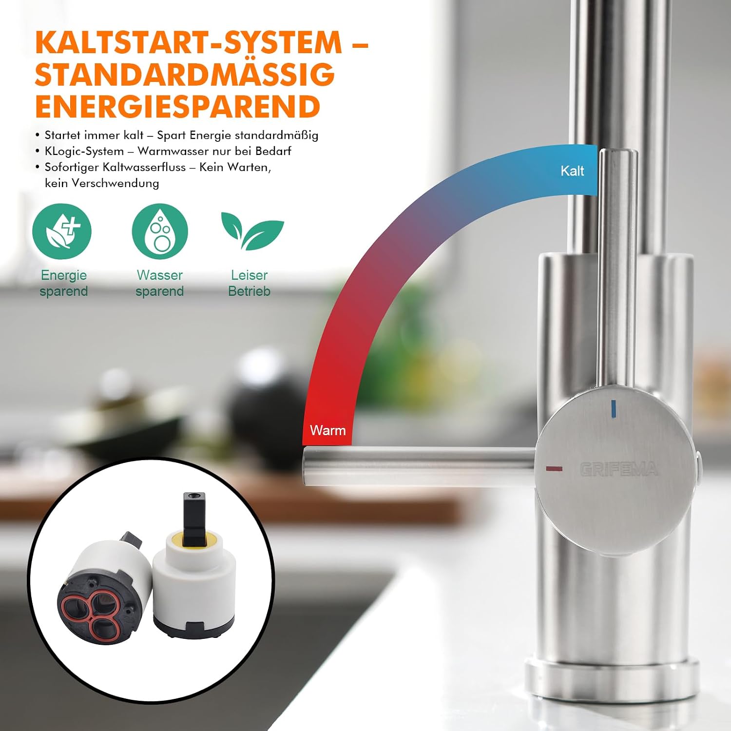 Thumbnail 3 de GRIFEMA Küchenarmatur mit Einhebelmischung, hoher Bogen (271 mm) und 360° Drehung – Edelstahl, grau