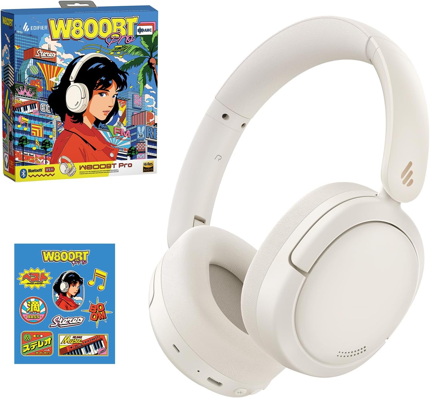 Detalle de Edifier W800BT Pro Hybrid Active Noise Cancelling Headphones (Wired Hi-Res, Bluetooth 5.4, 45H playtime)