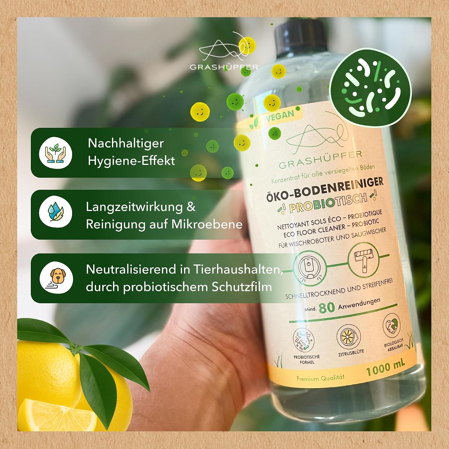 Detalle 1 de GRASHÜPFER Probiotischer Wischroboter Reiniger 1000 ml