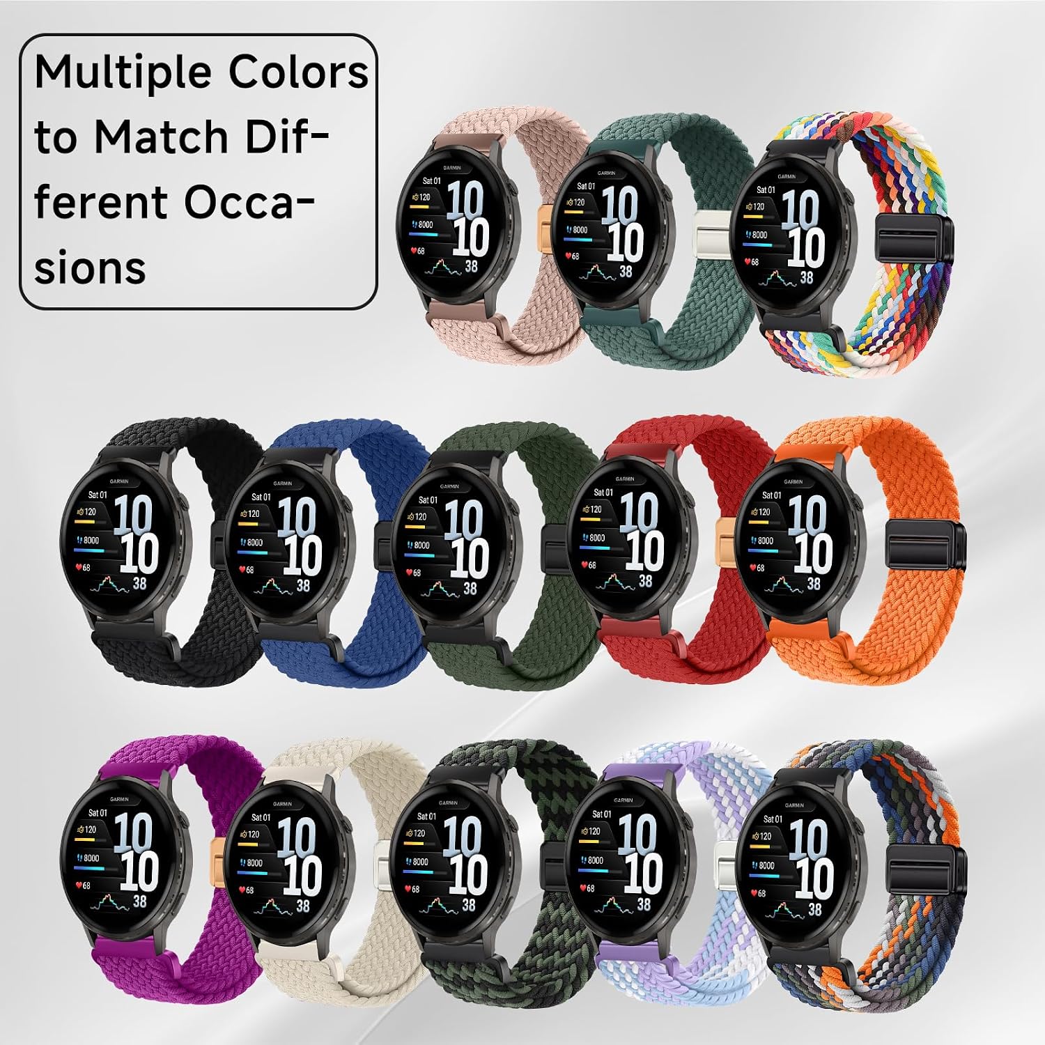 Thumbnail 6 de CiimWaa Armband 22mm / 20mm Elastisch mit Magnetverschluss – Nylon, Schnellverschluss, kompatibel mit Huawei, Amazfit, Garmin, Xiaomi