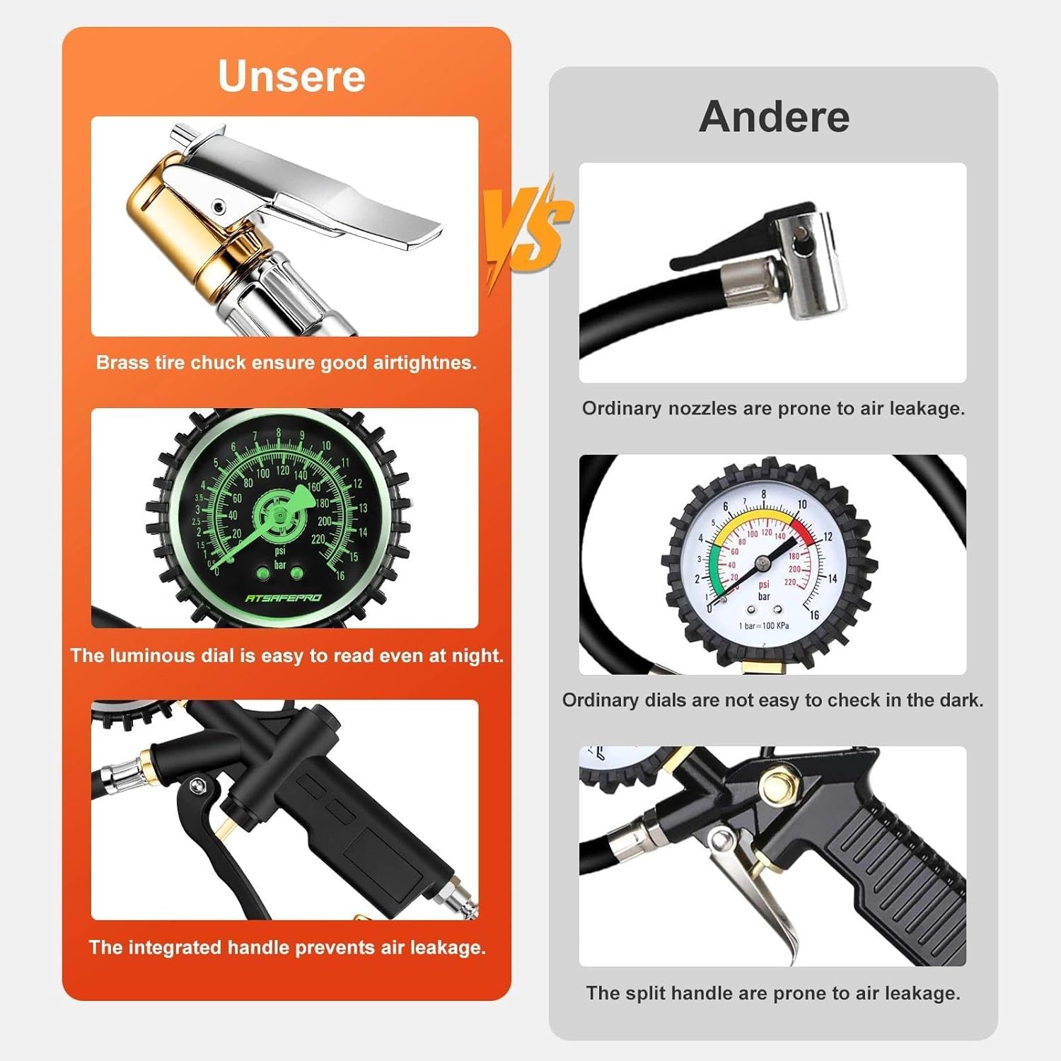 Thumbnail 5 de ATsafepro 3-in-1 Car Tyre Inflator Gauge with Pressure Gauge (up to 16 Bar / 220 PSI)