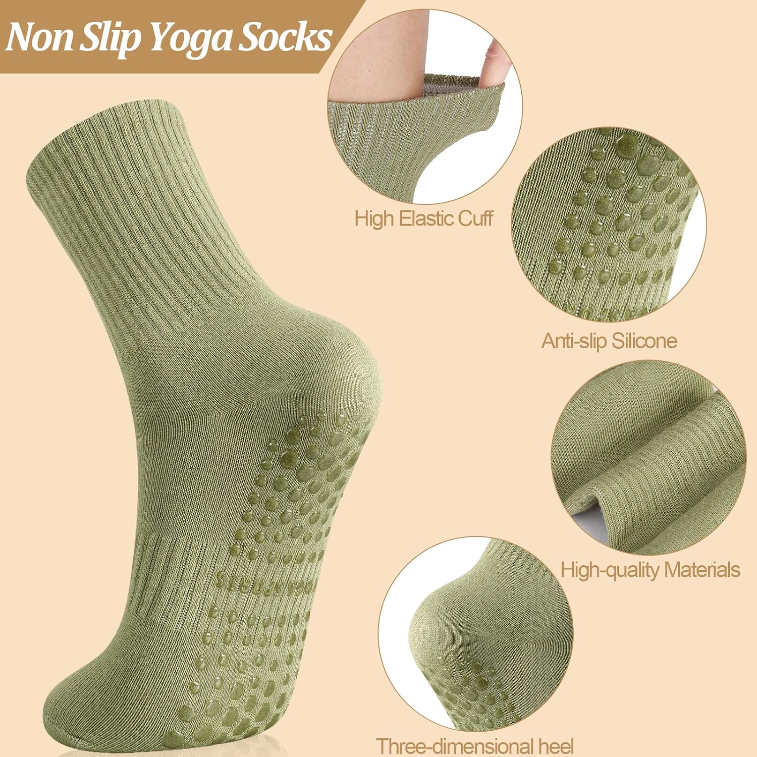 Detalle 2 de Zuimei 4 Pairs Pilates Grip Socks: Non-Slip Yoga and Fitness Socks for Women
