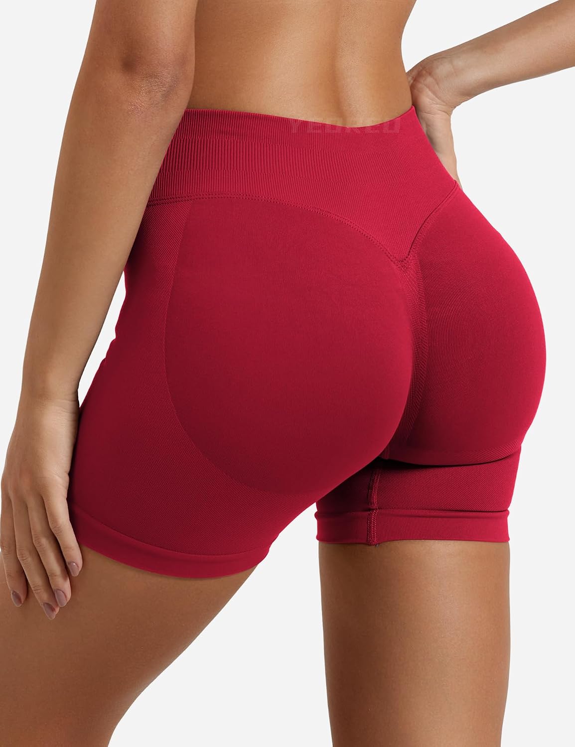 Detalle de YEOREO SoftHue Damen Sportshorts Invisible Scrunch (4,5") – nahtlos, feuchtigkeitsableitend & push-up für Workout und Alltag