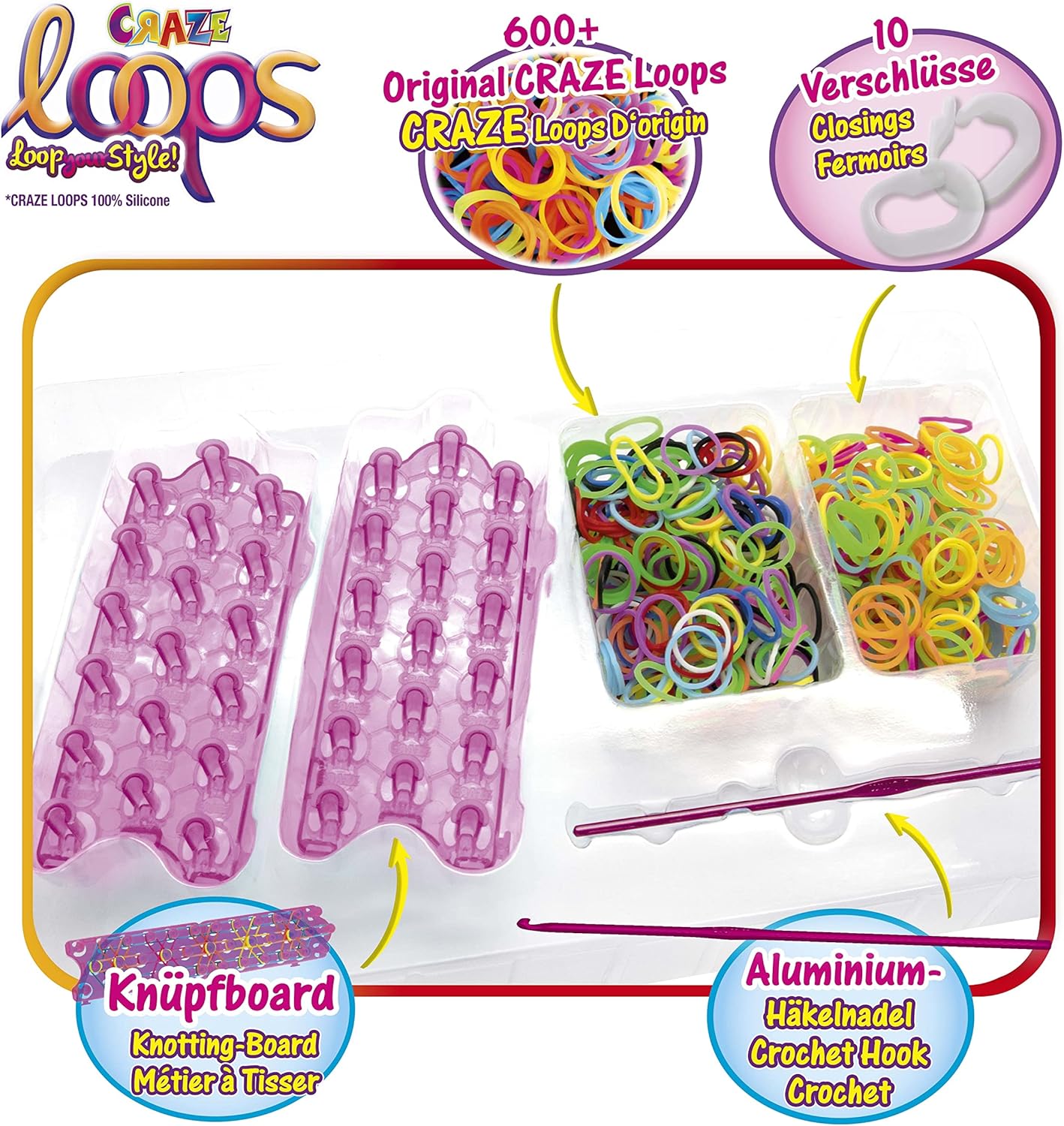 Thumbnail 3 de CRAZE loops CRAZE LOOPS Loom Bänder Kreativ Box (600 Silikon-Gummibänder) zum Basteln von Schmuck