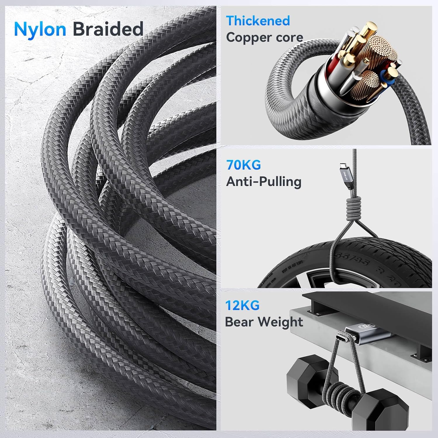 Thumbnail 5 de ULT-WIIQ USB-C to USB-C 3.3 ft Nylon Braided Cable (USB 3.2 Gen 2x2, 20Gbps, PD 3.1 up to 240W, video up to 8K@30Hz)