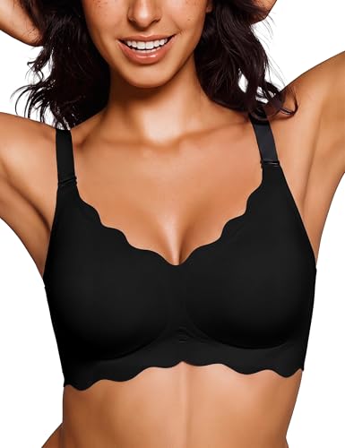 Detalle de Sujetador Sin Aros Mujer Sin Costuras Bresdk – Borde Ondulado, Escote V y Tallas S–3XL