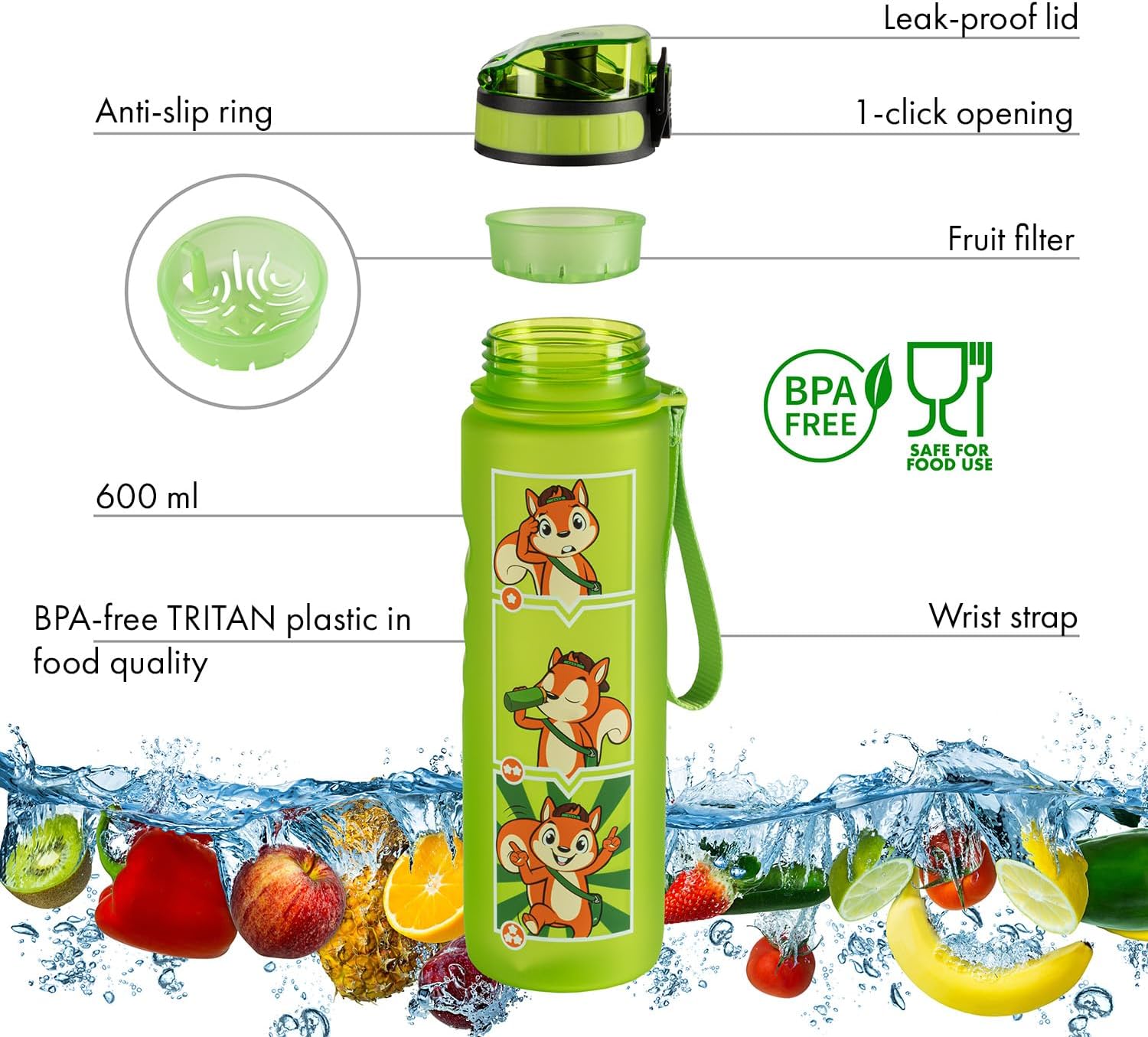Detalle 2 de Monte Stivo® - Botella infantil sin BPA 600 ml para escuela y deporte