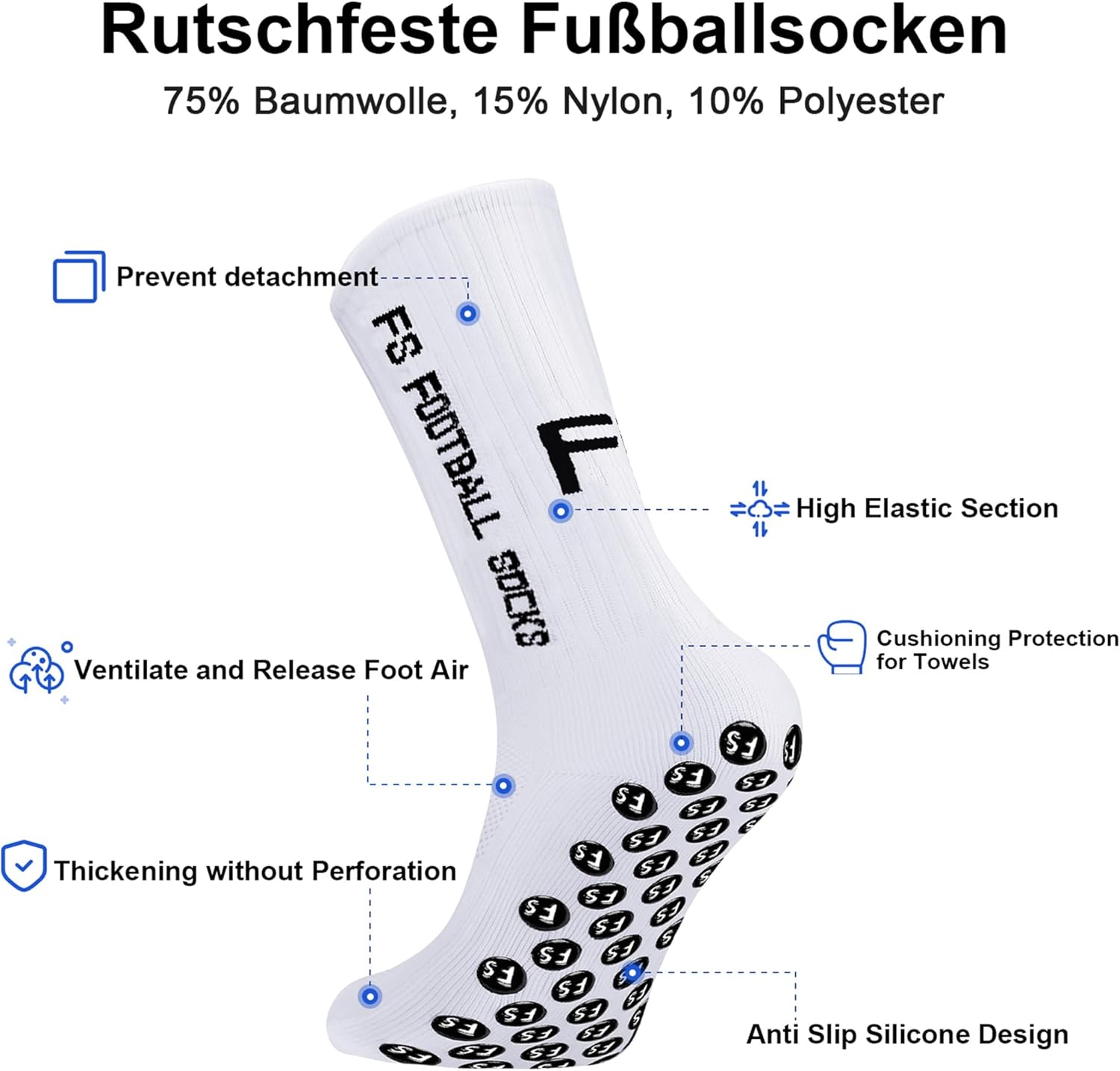 Thumbnail 5 de Gohanny Fußballsocken (3 Paar) mit Anti-Rutsch-Grip – Größen 35–39 & 39–46