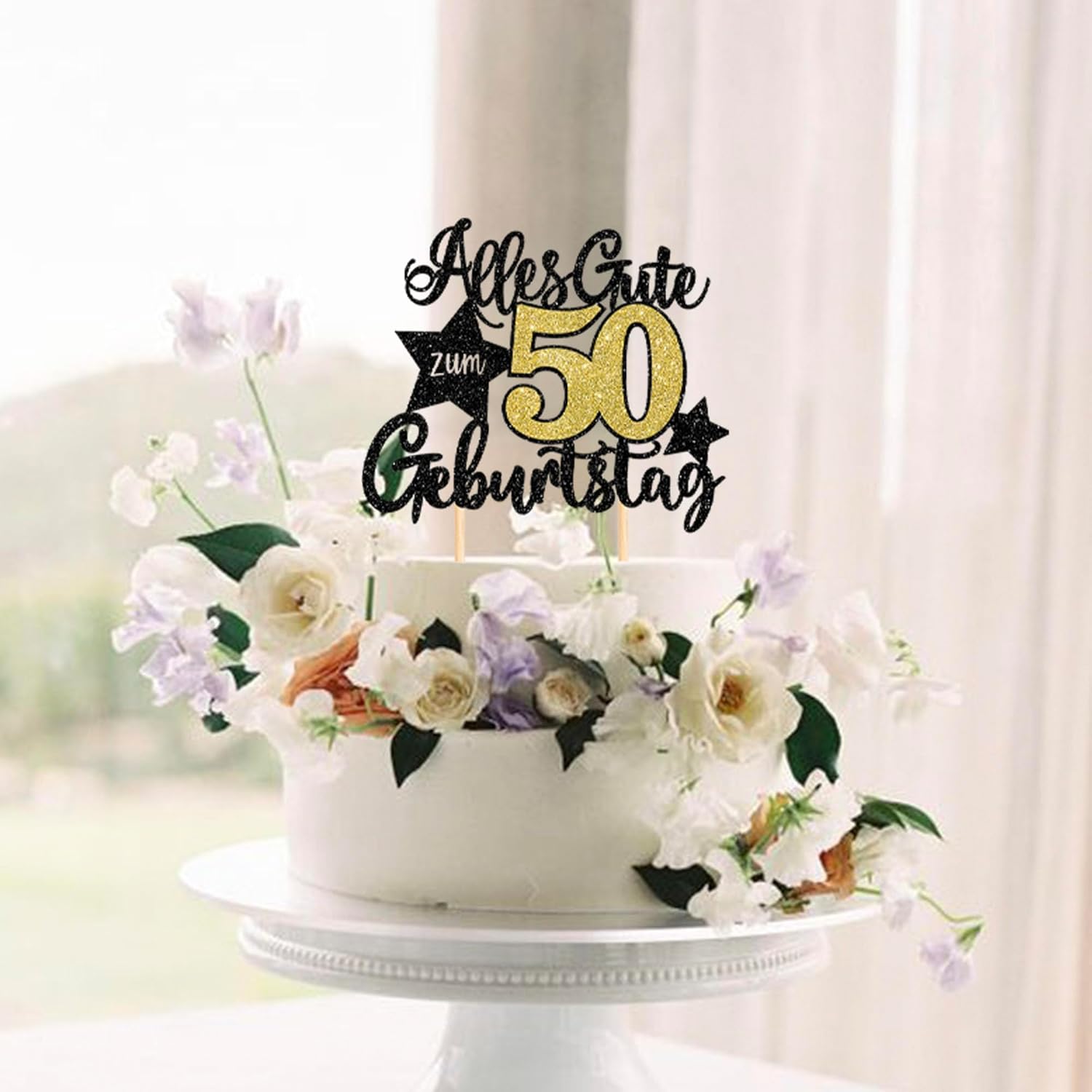 Thumbnail 5 de 1 Stück 50th Geburtstag Tortendeko – Alles Gute zum 50. Geburtstag Kuchen Topper (Schwarz-Gold)