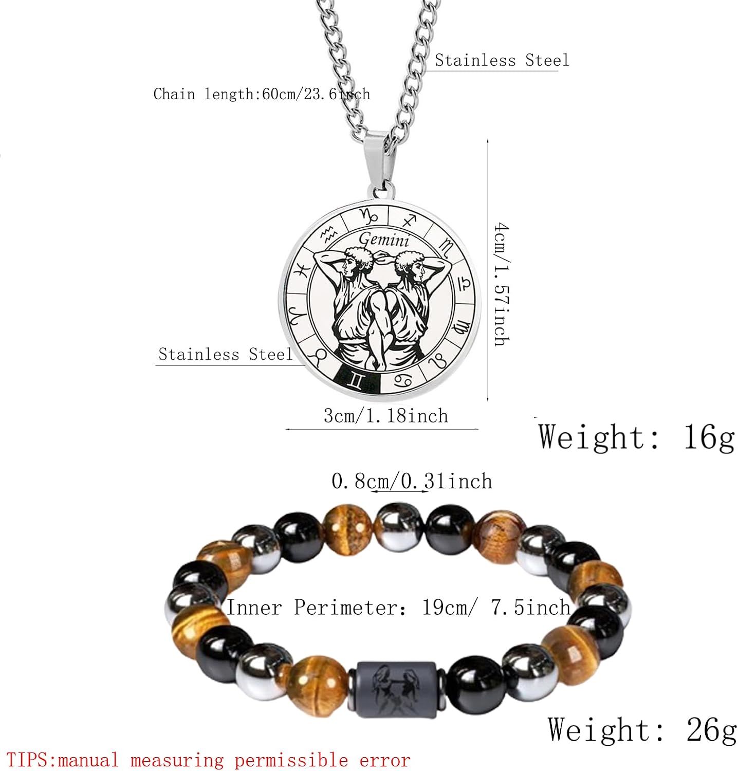 Detalle de Caimeytie Sternzeichen Halskette und Armband Set 60cm