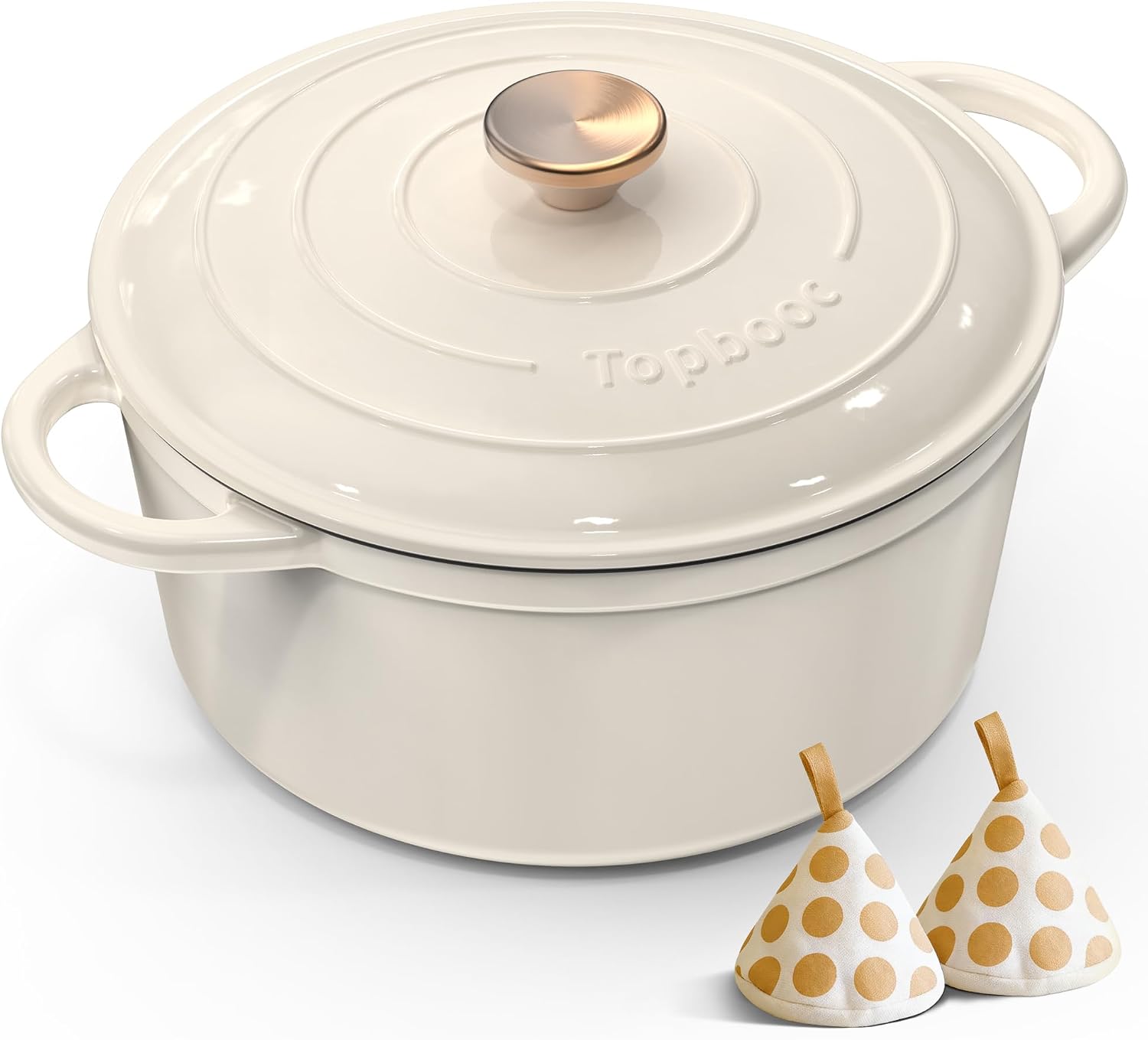 Detalle de Topbooc Gusseisen Topf Brot Backen, 26 cm, 5 L – Cremeweiß mit Deckel