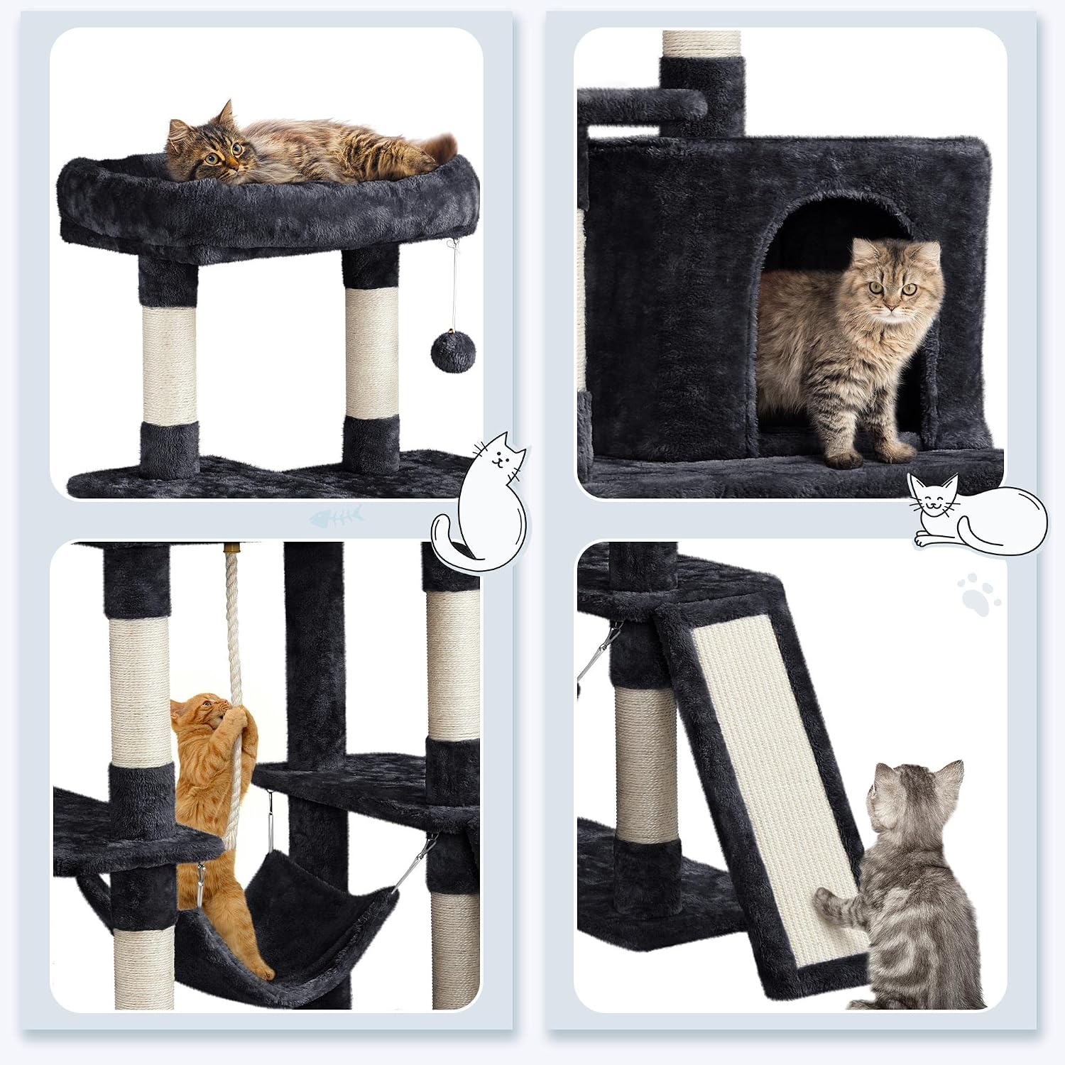 Detalle 2 de Yaheetech 159cm Cat Tree with Hammock