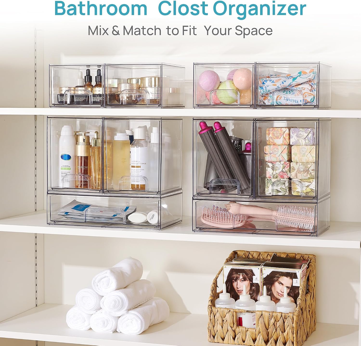 Thumbnail 6 de Oillase 5p Clear Plastic Storage Drawer Organizer, Stackable Set of 5