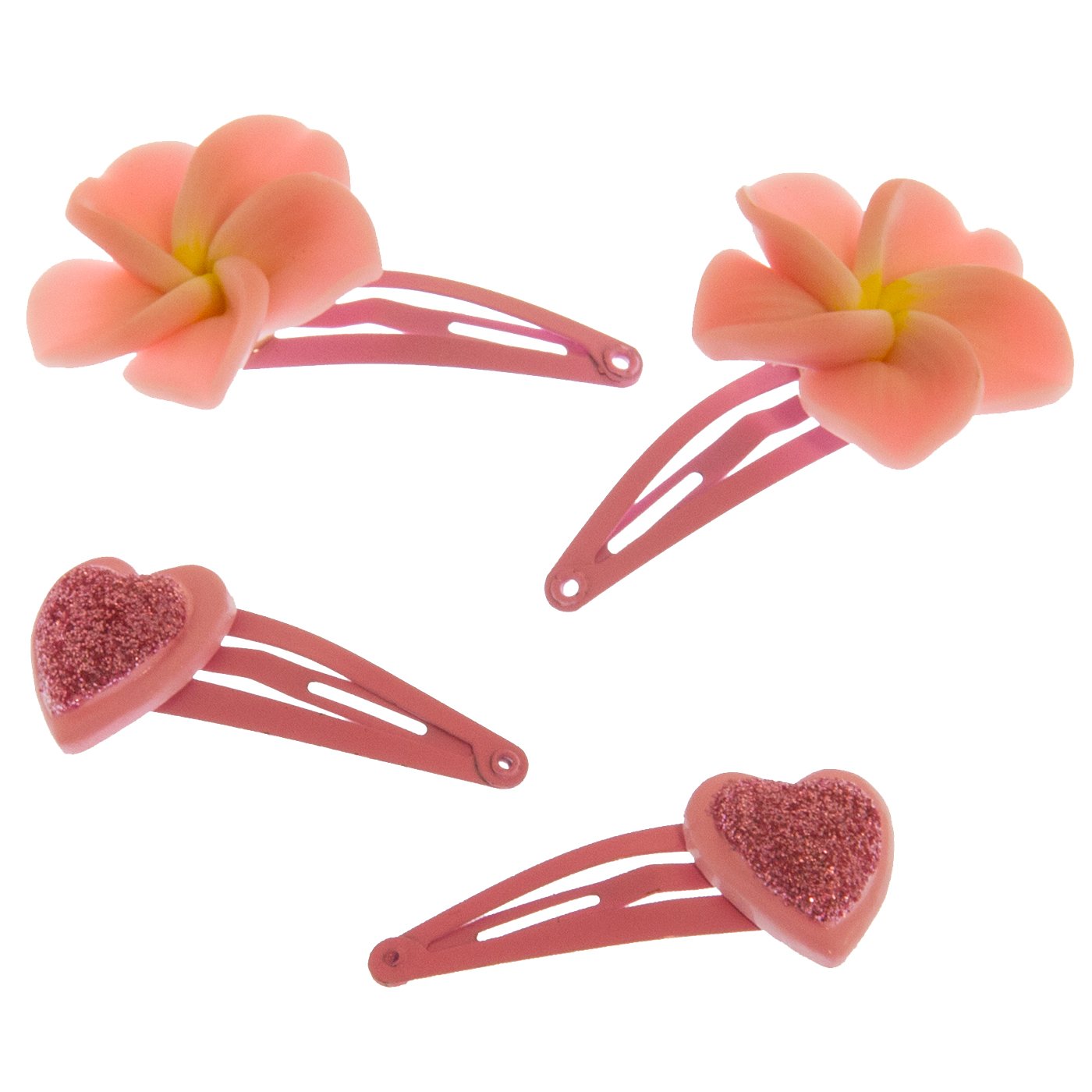Detalle 2 de Haarallerliebst Haarspangen Set Kinder – 4 Stück Blumen/Herz mit Glitzer, pink, inkl. Aufbewahrungsbox