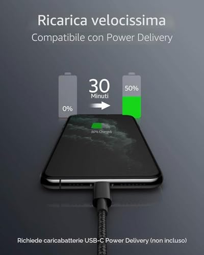 Detalle de Anker Cavo USB‑C a Lightning 1m Nylon MFi con ricarica rapida