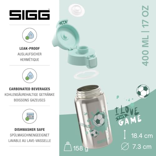 Detalle de Sigg Edelstahl Trinkflasche Kinder Shield One Love Football 0,5 L – auslaufsicher, BPA-frei