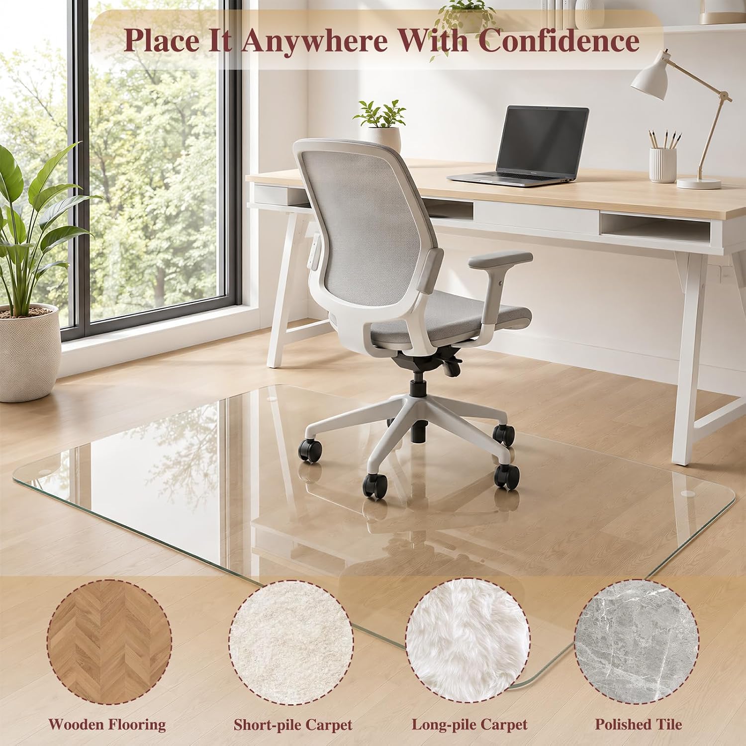 Thumbnail 6 de MYSUNORIA office chair mat for carpet, 46" x 55" tempered glass