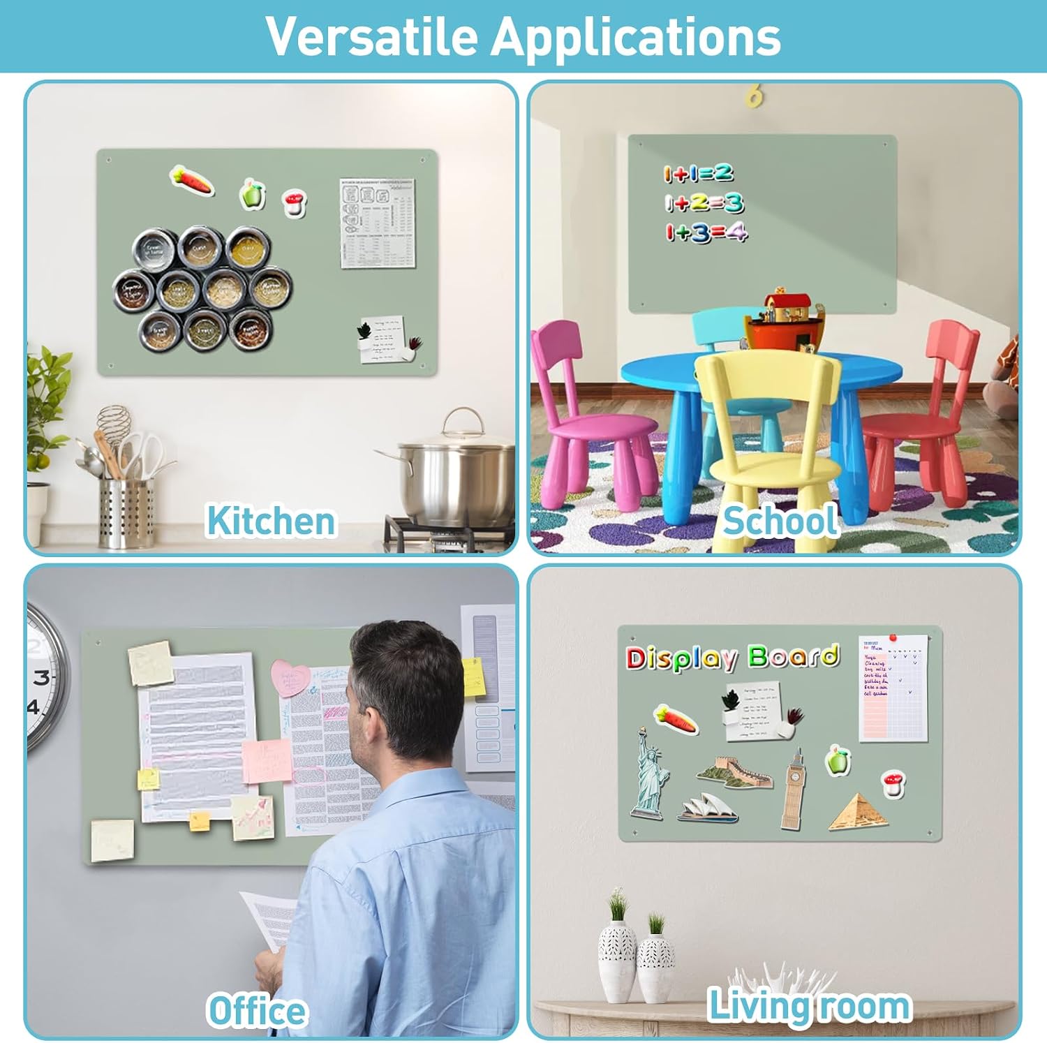 Detalle de MAXECHO 2-Pack Sage Green Magnetic Bulletin Boards, 17.5 x 13.5 in