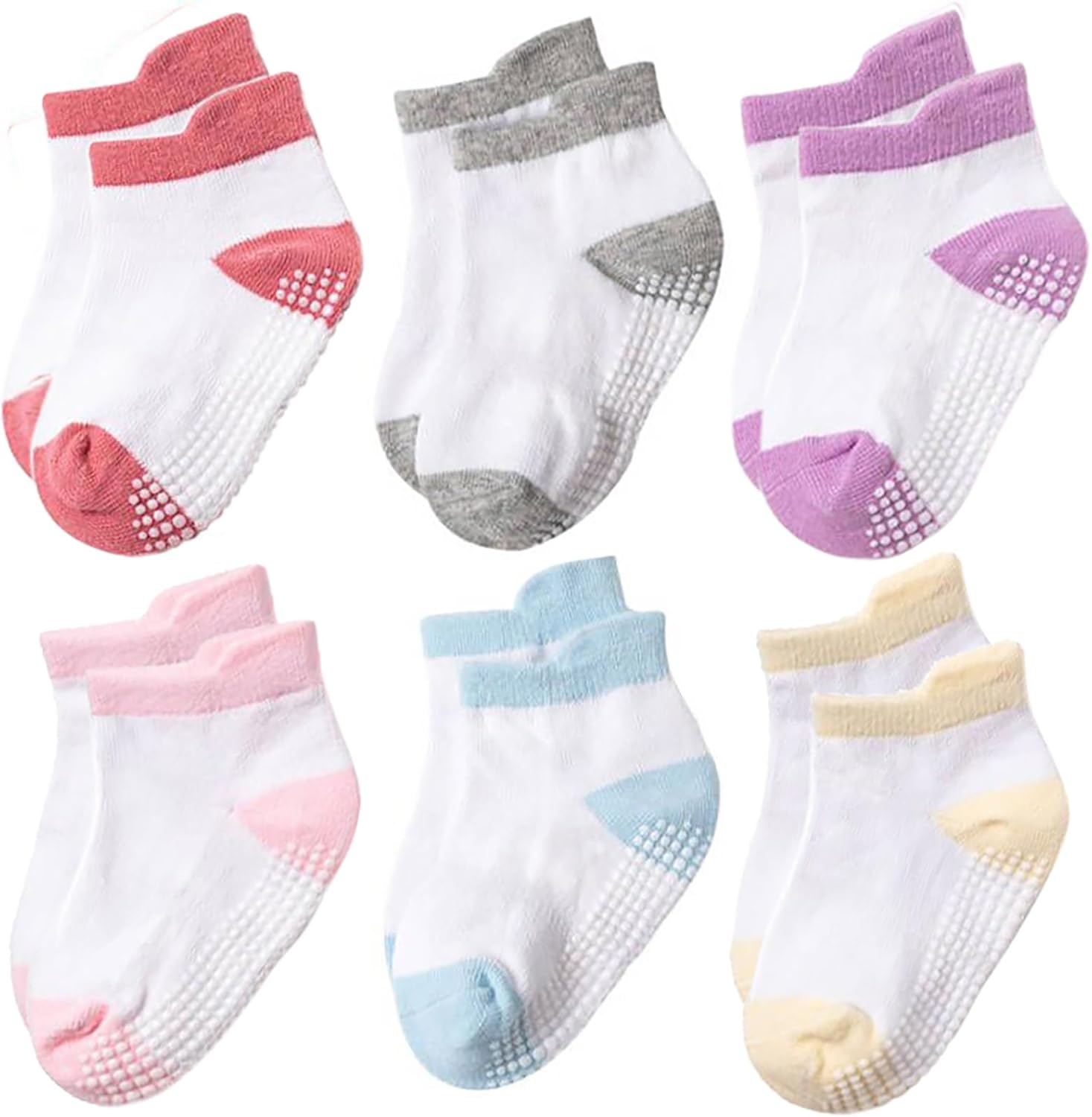 Detalle de DRESHOW Baby Non Slip Grip Ankle Socks with Grippers: 6-Pair Set for Infants to Preschoolers