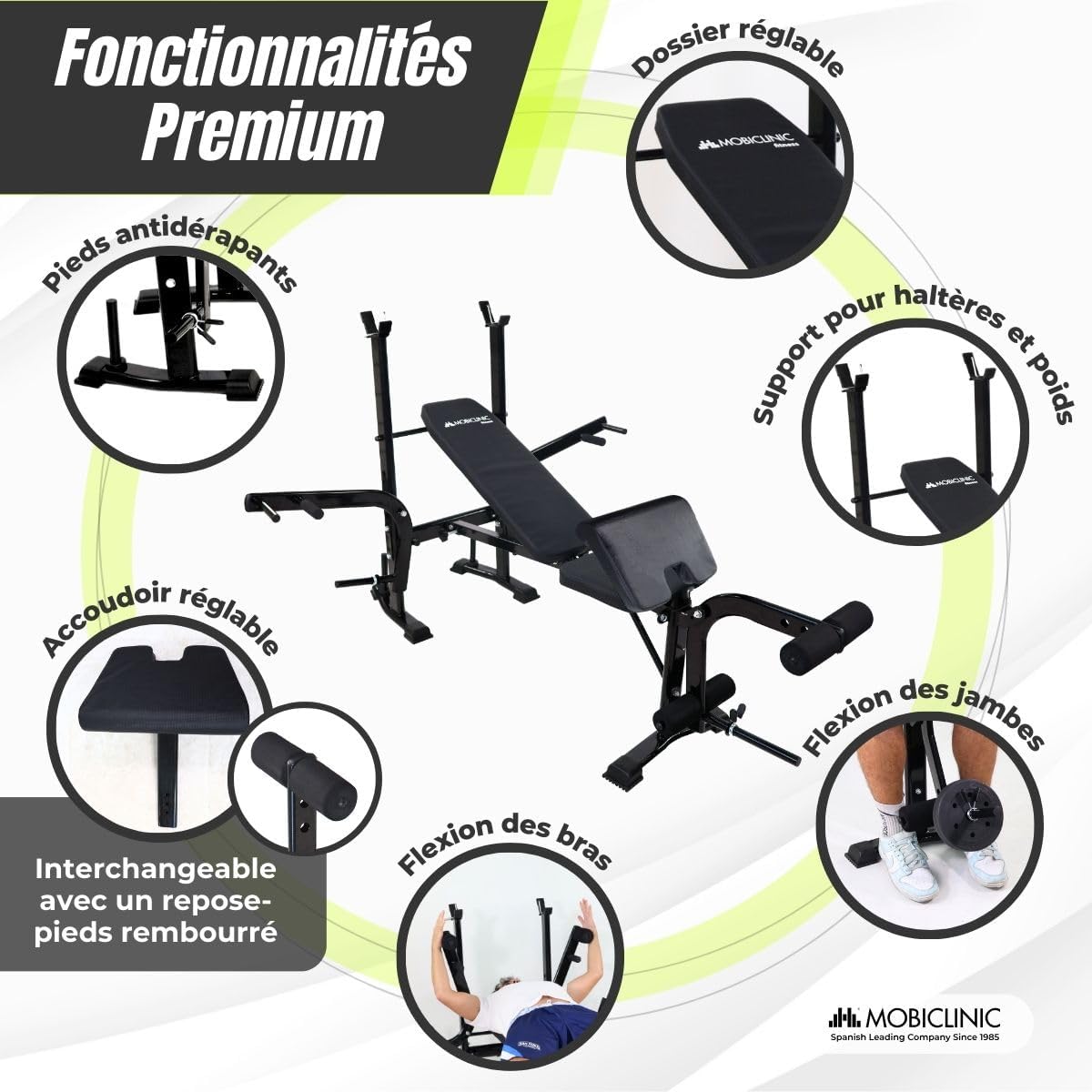 Detalle de Mobicliniс fitness Banc de musculation Pressfit — Banc pliable et ajustable en acier jusqu’à 250 kg