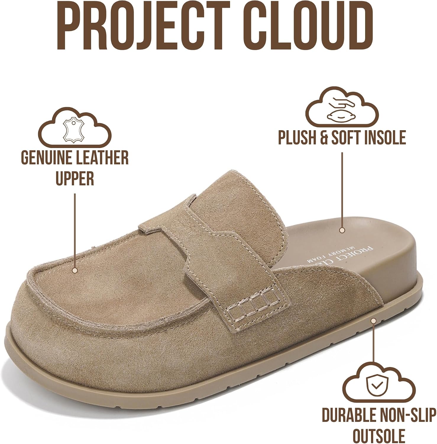 Detalle 2 de Project Cloud Genuine Suede Clogs with Arch Support 👞