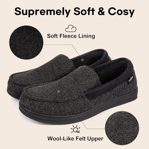 Detalle de LongBay Mens Memory Foam Moccasin Slippers Plush Fleece