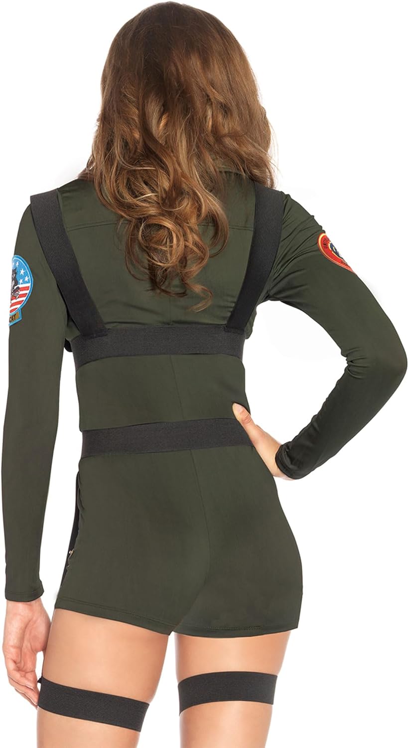 Detalle 2 de Leg Avenue Women's Top Gun Spandex Romper Costume with Zip Front and Harness
