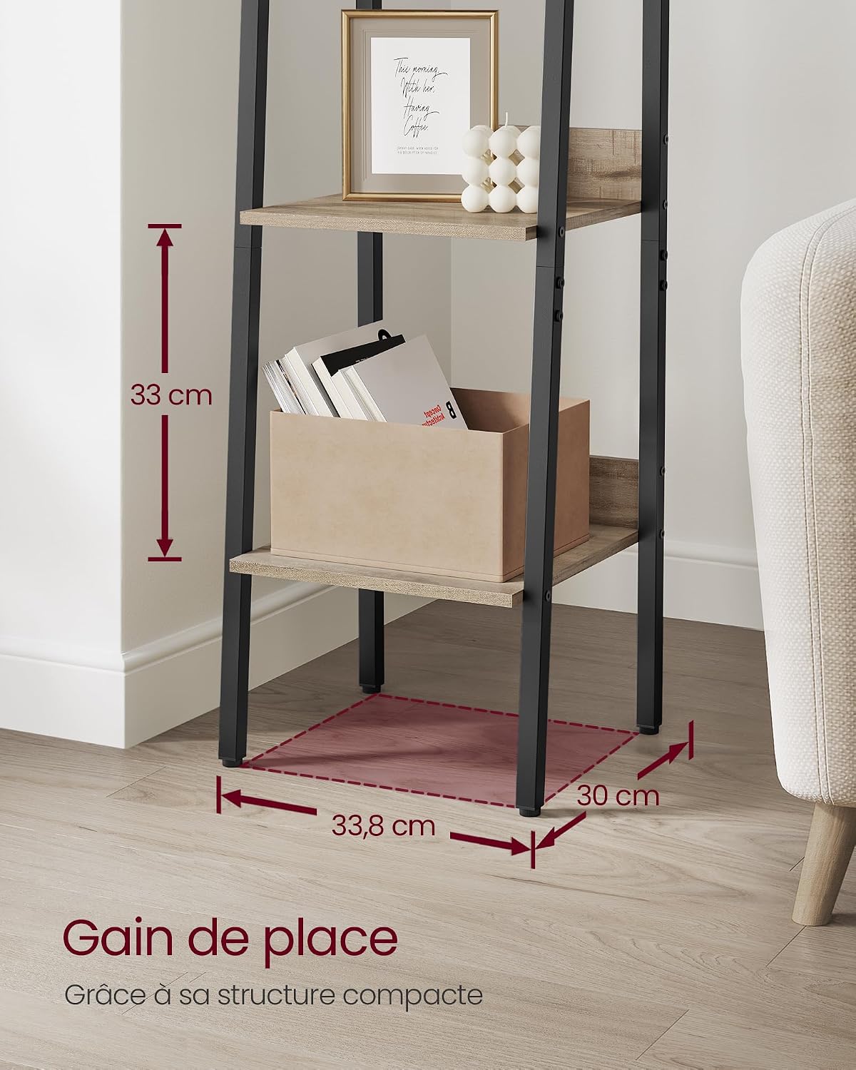 Detalle 2 de VASAGLE Étagère Échelle à 5 niveaux LLS109B50V2 - Bois Marron Camel et Noir