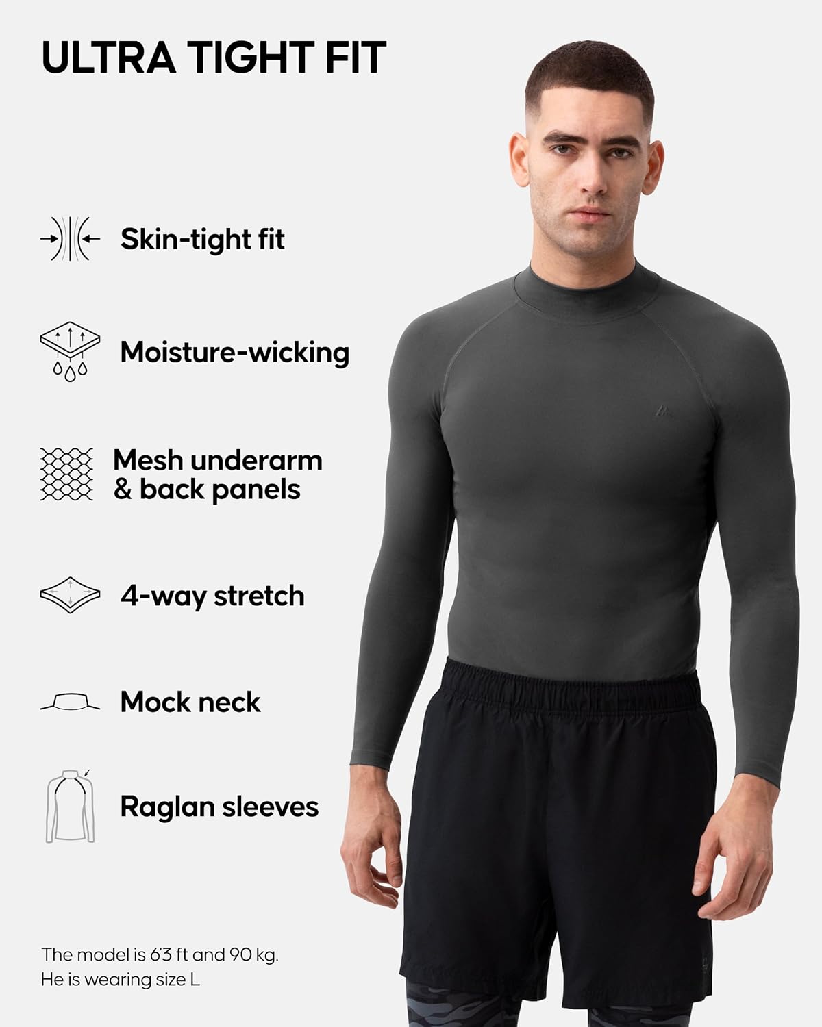 Thumbnail 1 de DANISH ENDURANCE Long Sleeve Compression Top Men – 2-Pack