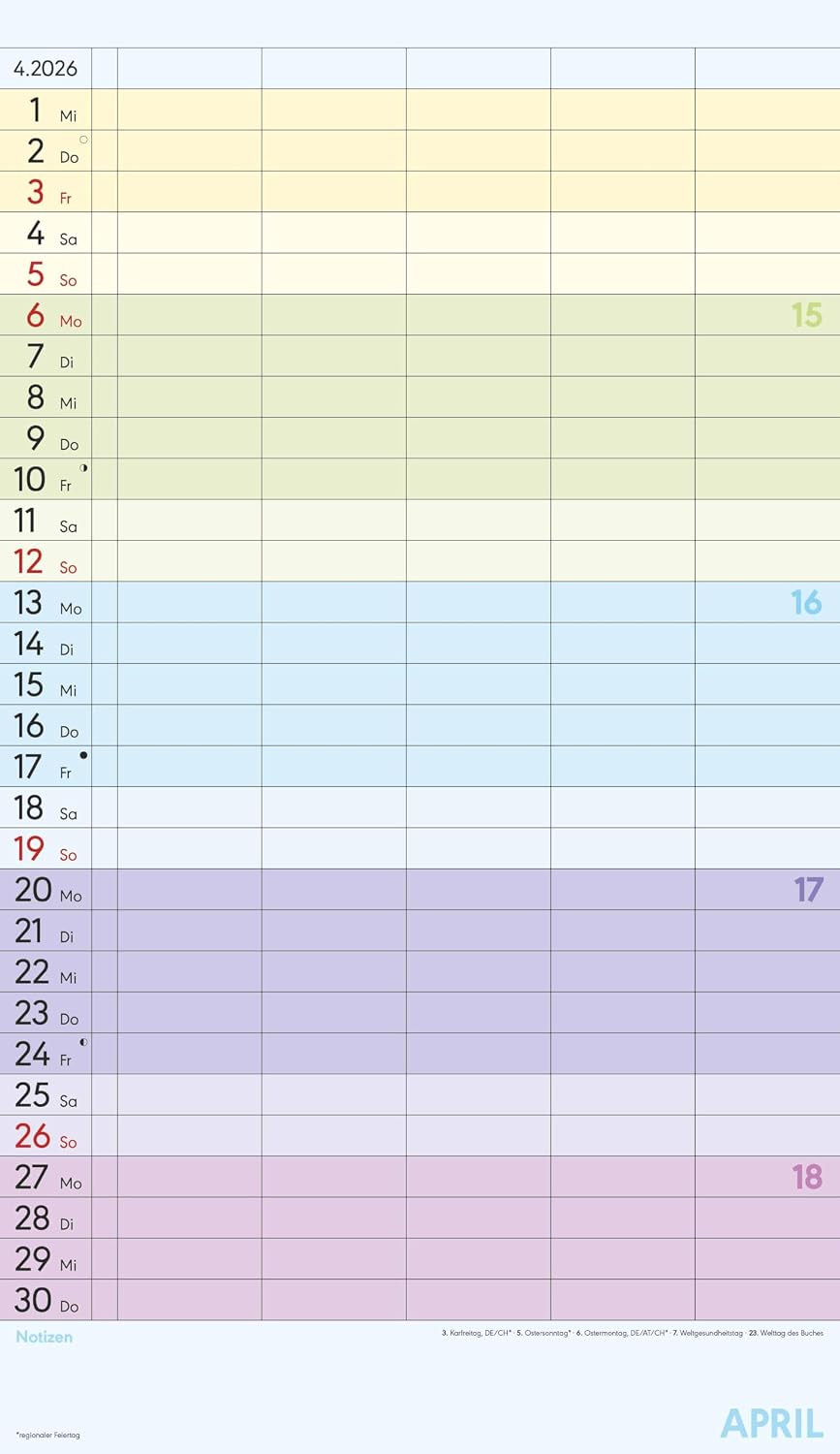 Thumbnail 5 de Alpha Edition - Superplaner Farbenfroh: 5 Spalten Familienkalender 2026, 26×45 cm