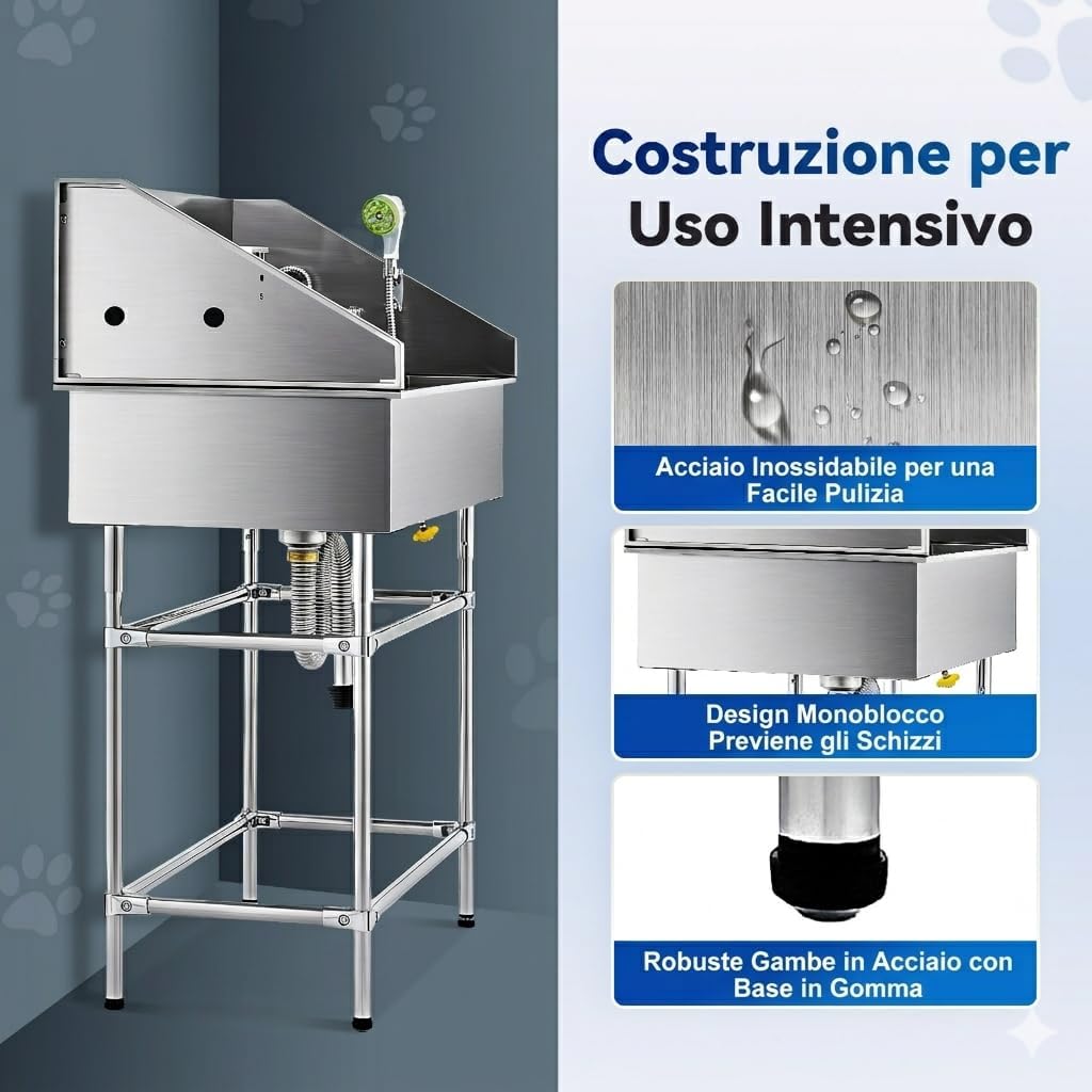Detalle de CO-Z Vasca da Bagno per Cani Extra Elevata 86 cm – Toelettatura Professionale in Acciaio Inox