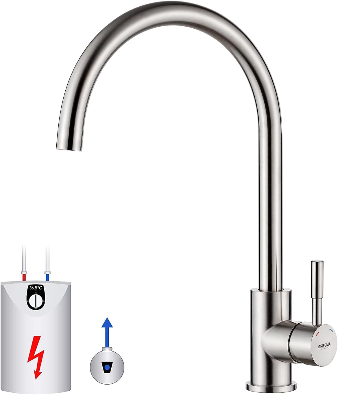 Detalle de GRIFEMA Niederdruck Armatur Küche – 360° Drehbar, leicht zu reinigen und für Boiler geeignet