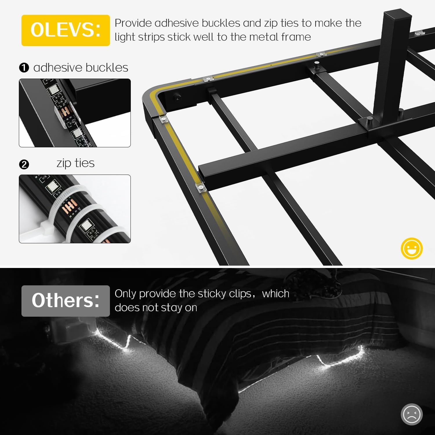 Thumbnail 6 de OLEVS BF-F-005 Full Metal Platform Bed Frame with LED Lights and Charging Station