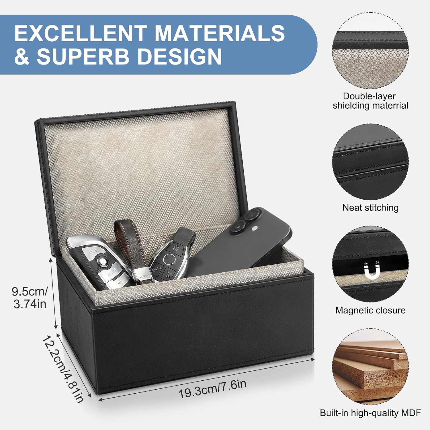 Thumbnail 4 de Faraday Box for Car Keys – Extra Large (19.3 x 12.2 x 9.5 cm) with 2 Pouches