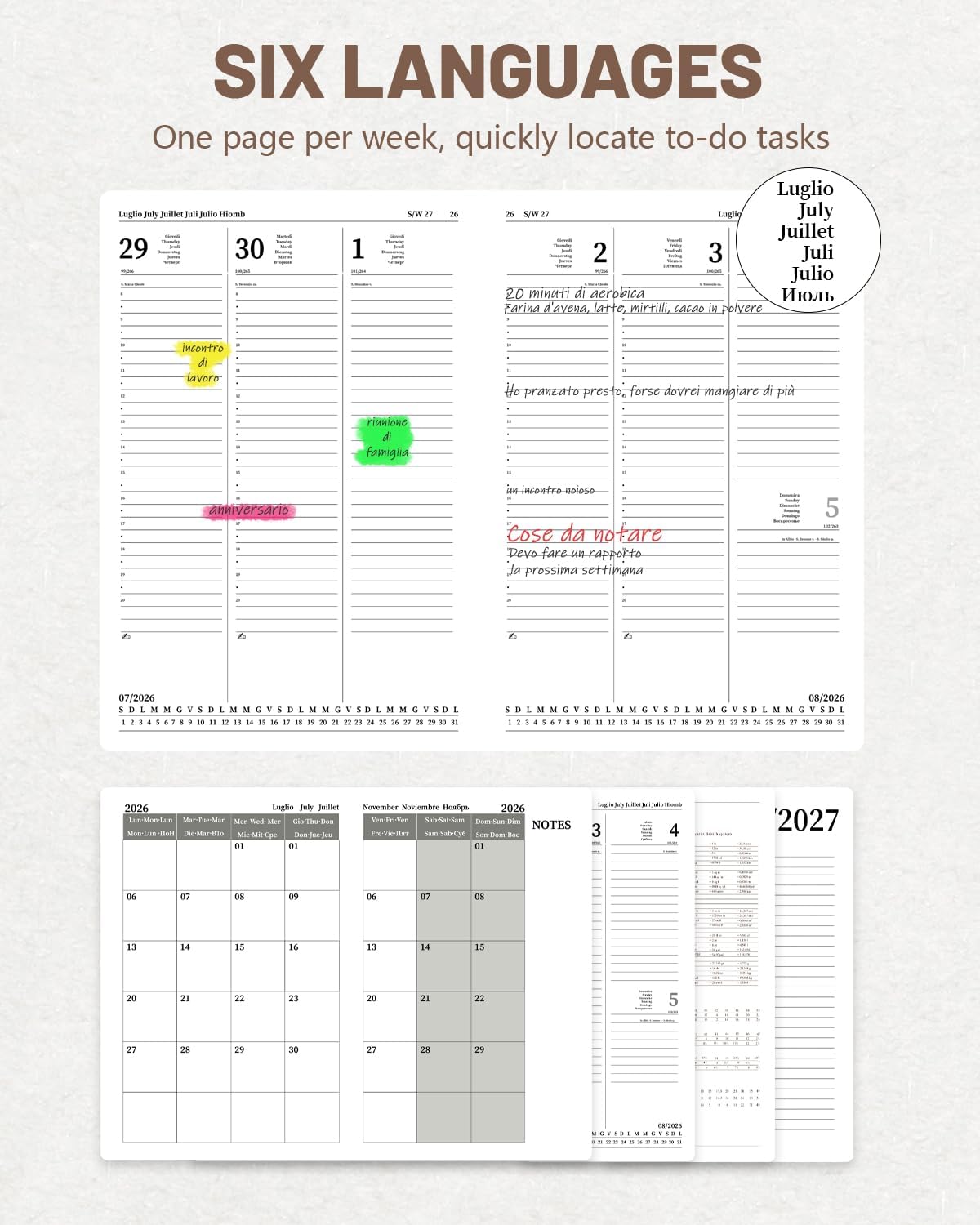 Thumbnail 5 de Diario 2026-2027 HW CASA – Agenda Settimanale A5 Multilingue con Copertina Impermeabile PU+CARTA